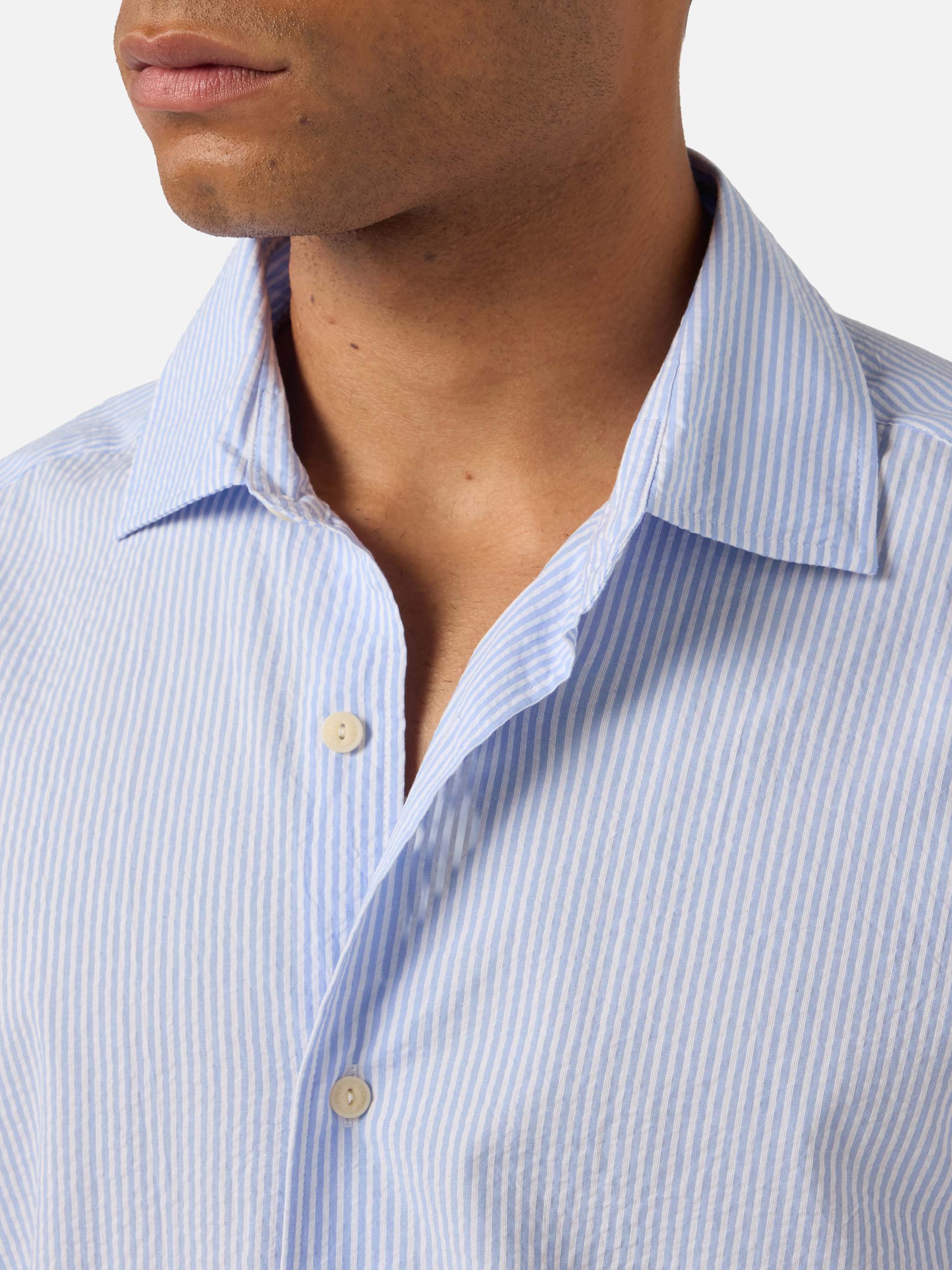 Light blue striped Pamplona shirt in seersucker - Image 2