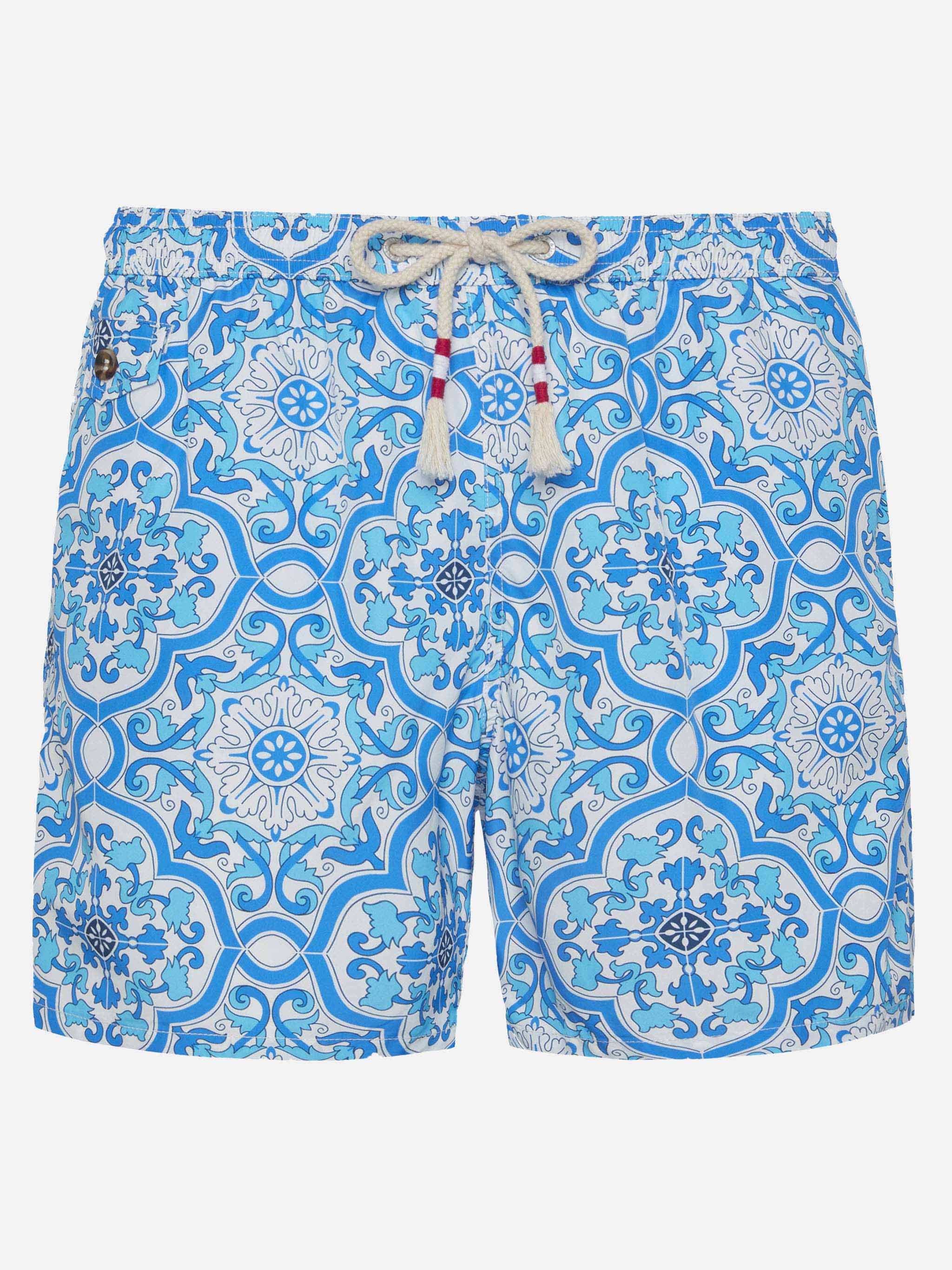 Lightweight fabric swim-shorts Lighting 70 with majolica print