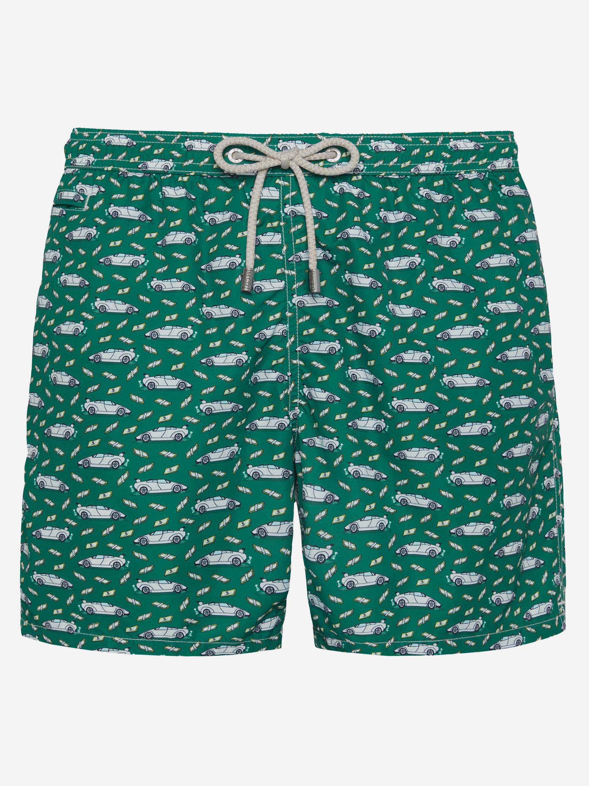 Lightweight fabric swim shorts Lighting with luxury car print