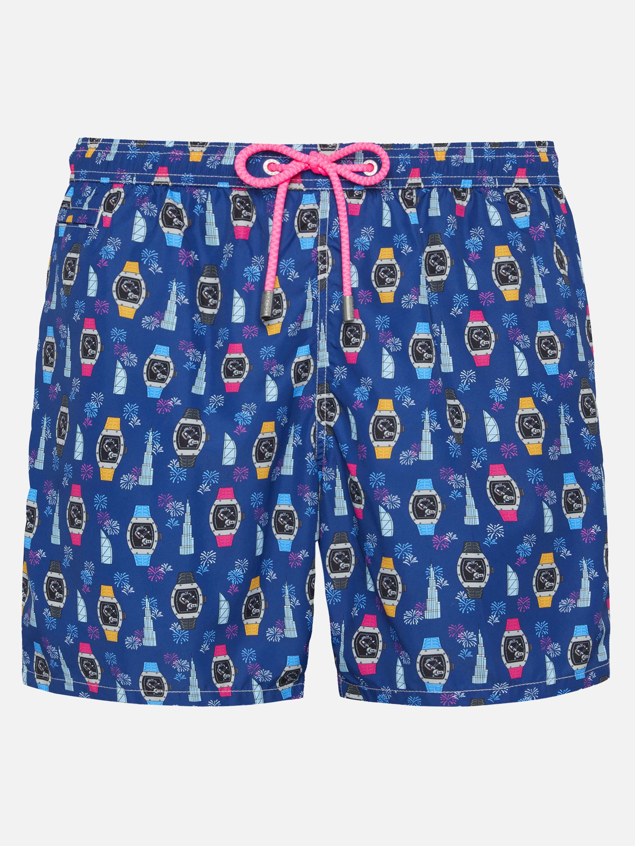 Lightweight fabric swim shorts Lighting with watch print