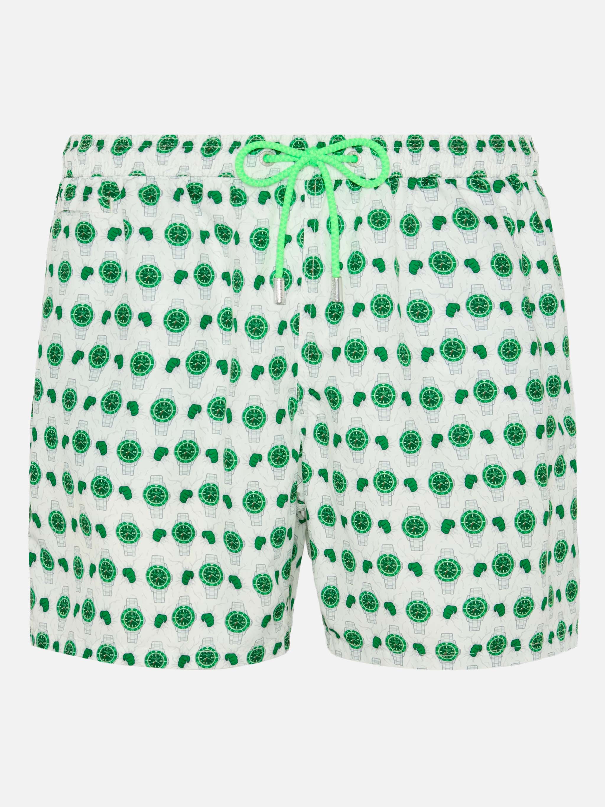 Lightweight fabric swim shorts Lighting with watch print