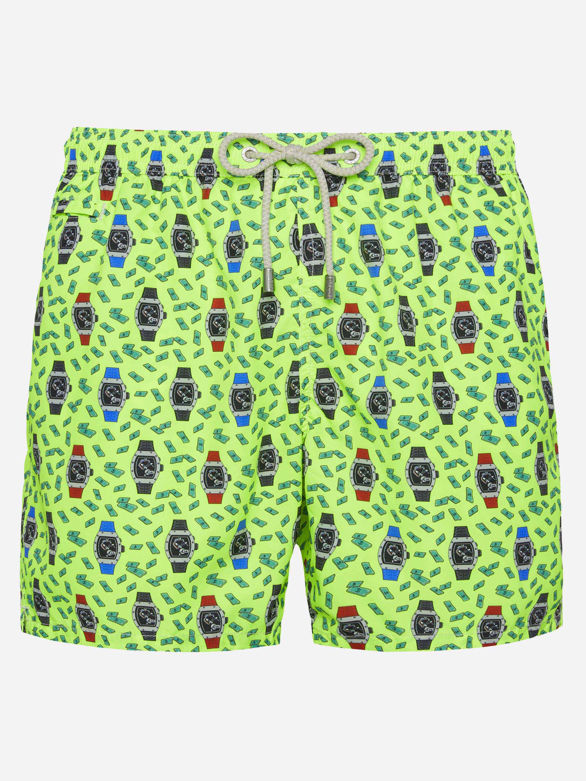Lightweight fabric swim shorts Lighting with watch print