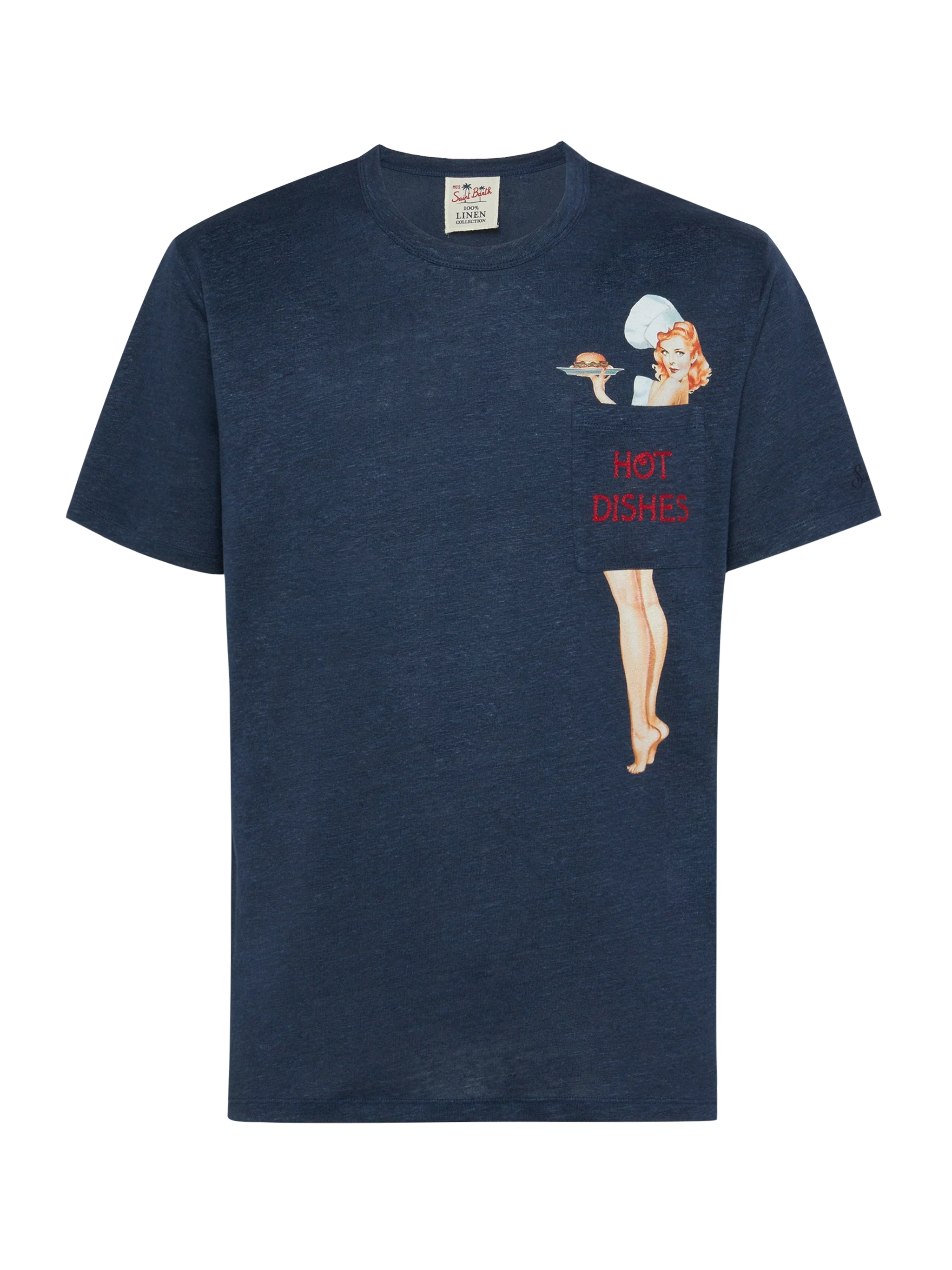 Linen jersey t-shirt Ecstasea with printed and embroidered pocket
