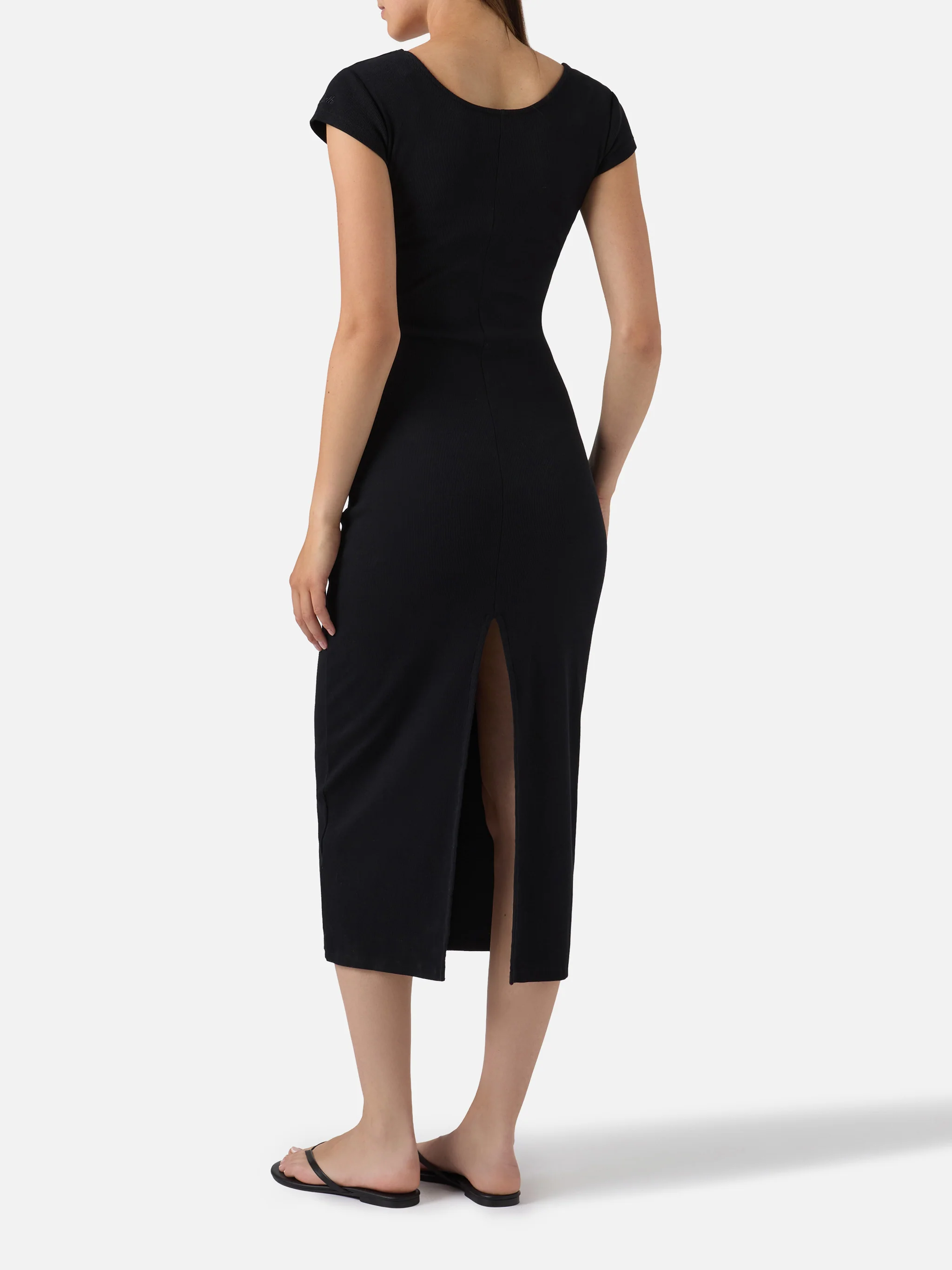 Long Olimpia dress in black ribbed stretch cotton fabric - Image 3