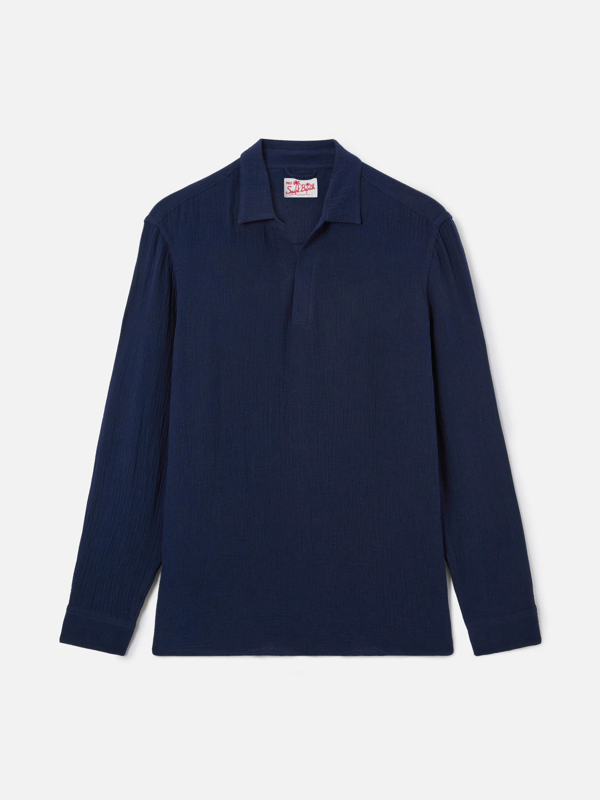 Ventotene waffle cotton polo in navy blue - Image 4