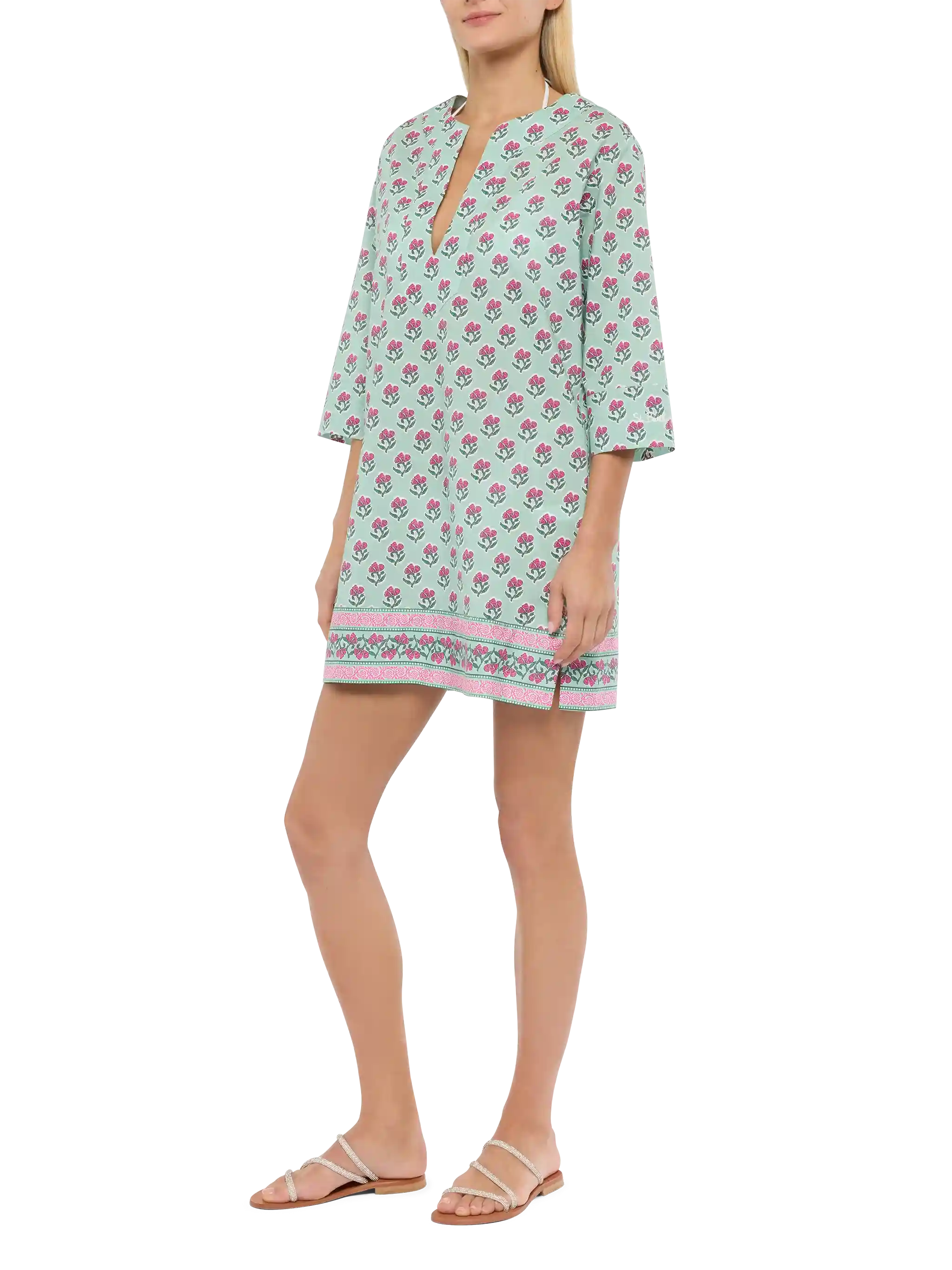 Macha cotton tunic dress with floral print