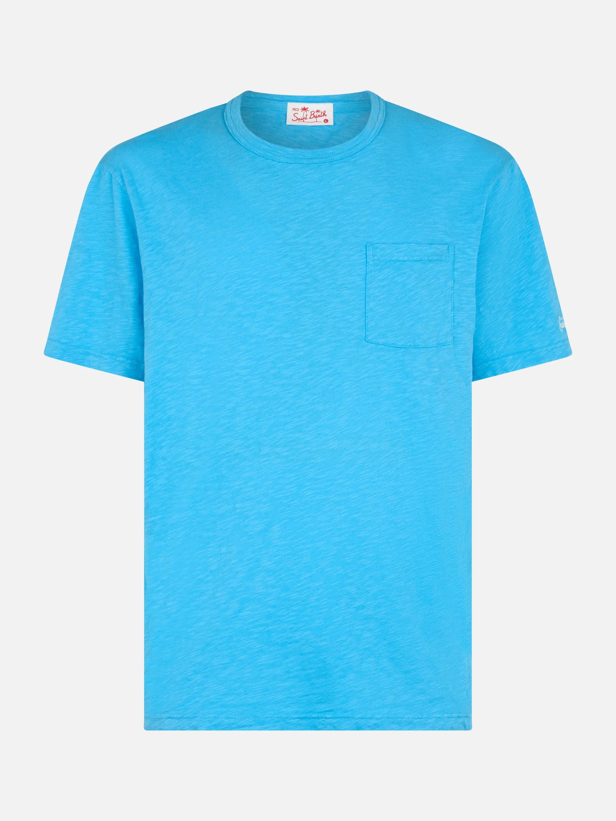 President t-shirt in bluette flamed cotton with embroidery