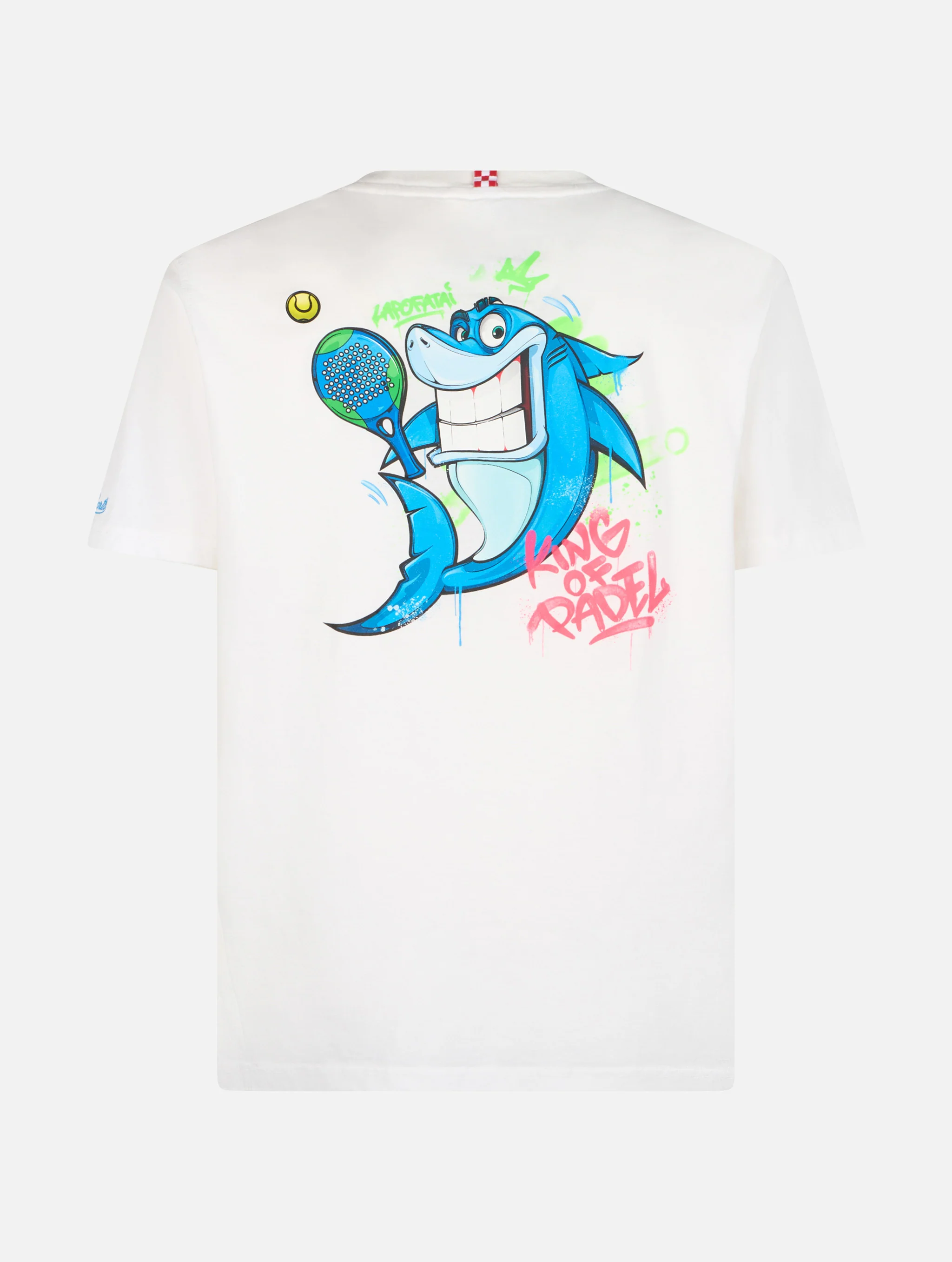 Man cotton t-shirt with Crypto puppets Shark Padel front and back placed print | CRYPTO PUPPETS SPECIAL EDITION - Image 5