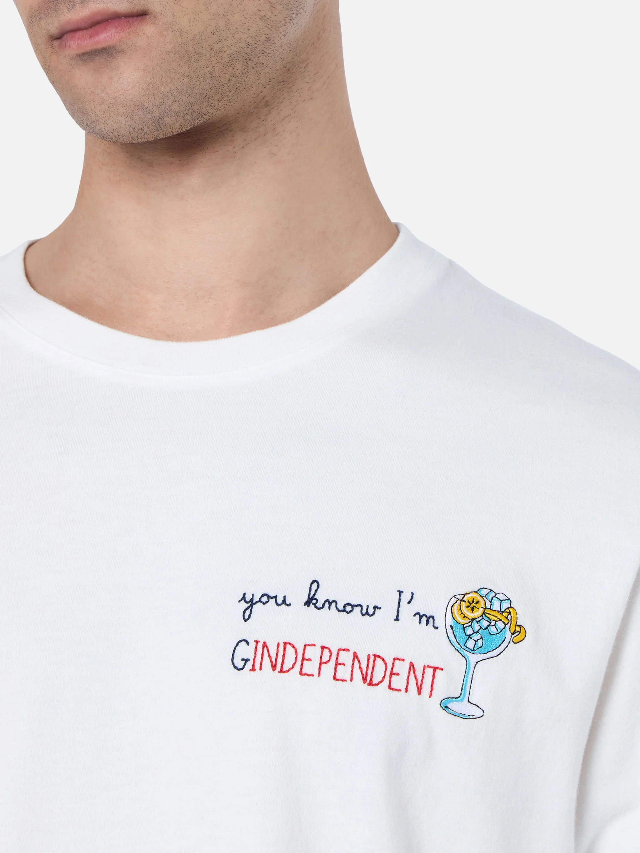 Man heavy cotton t-shirt Arnott with You know I'm GinDependent embroidery