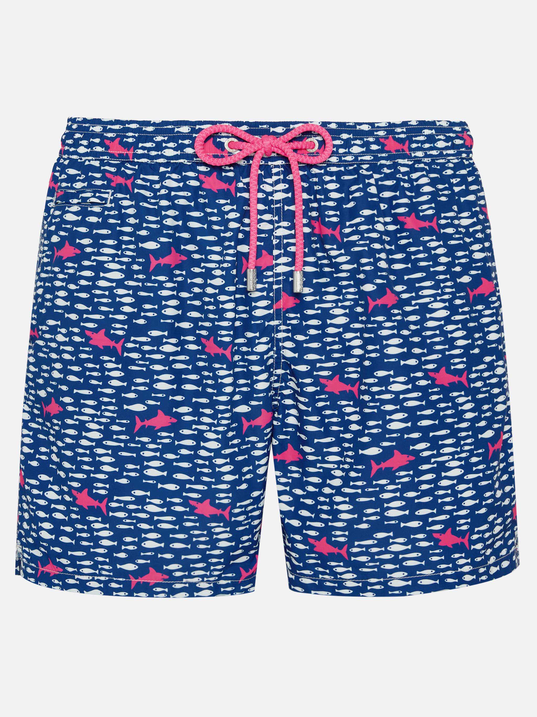 Lighting Micro Fantasy blue fish and sharks print swim shorts