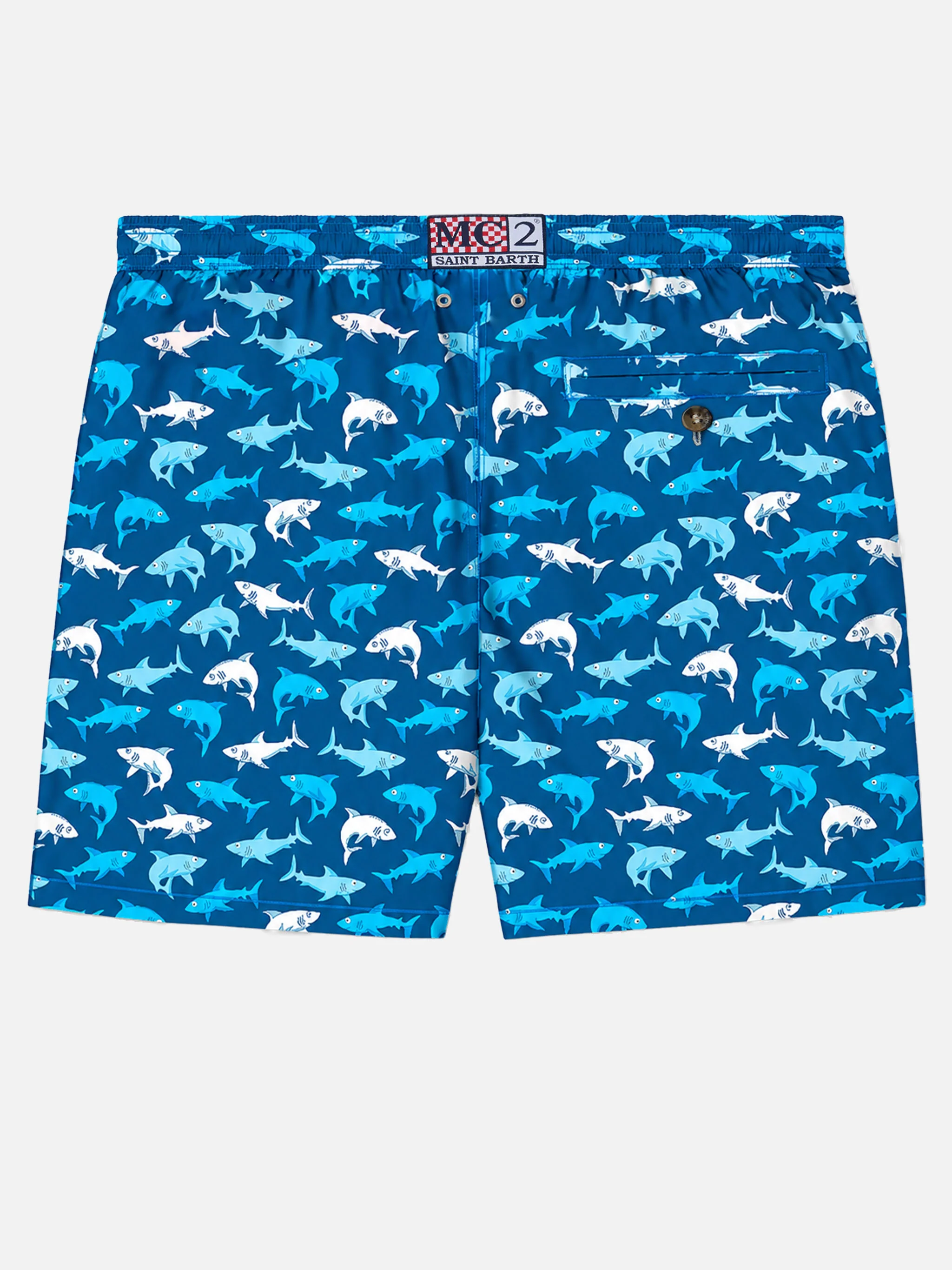 Man light fabric swim shorts with multicolor sharks print - Image 2
