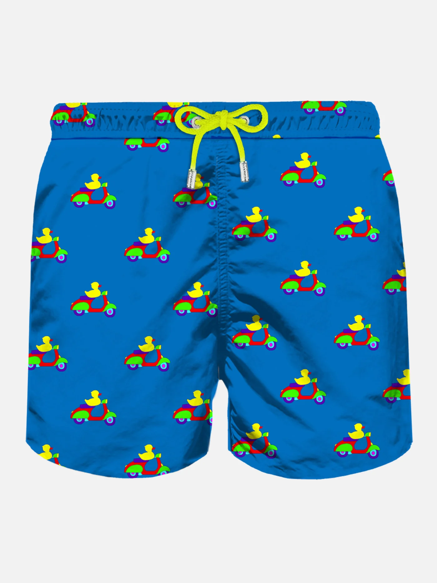 Blue swim shorts with ducks on scooters print | Special Edition