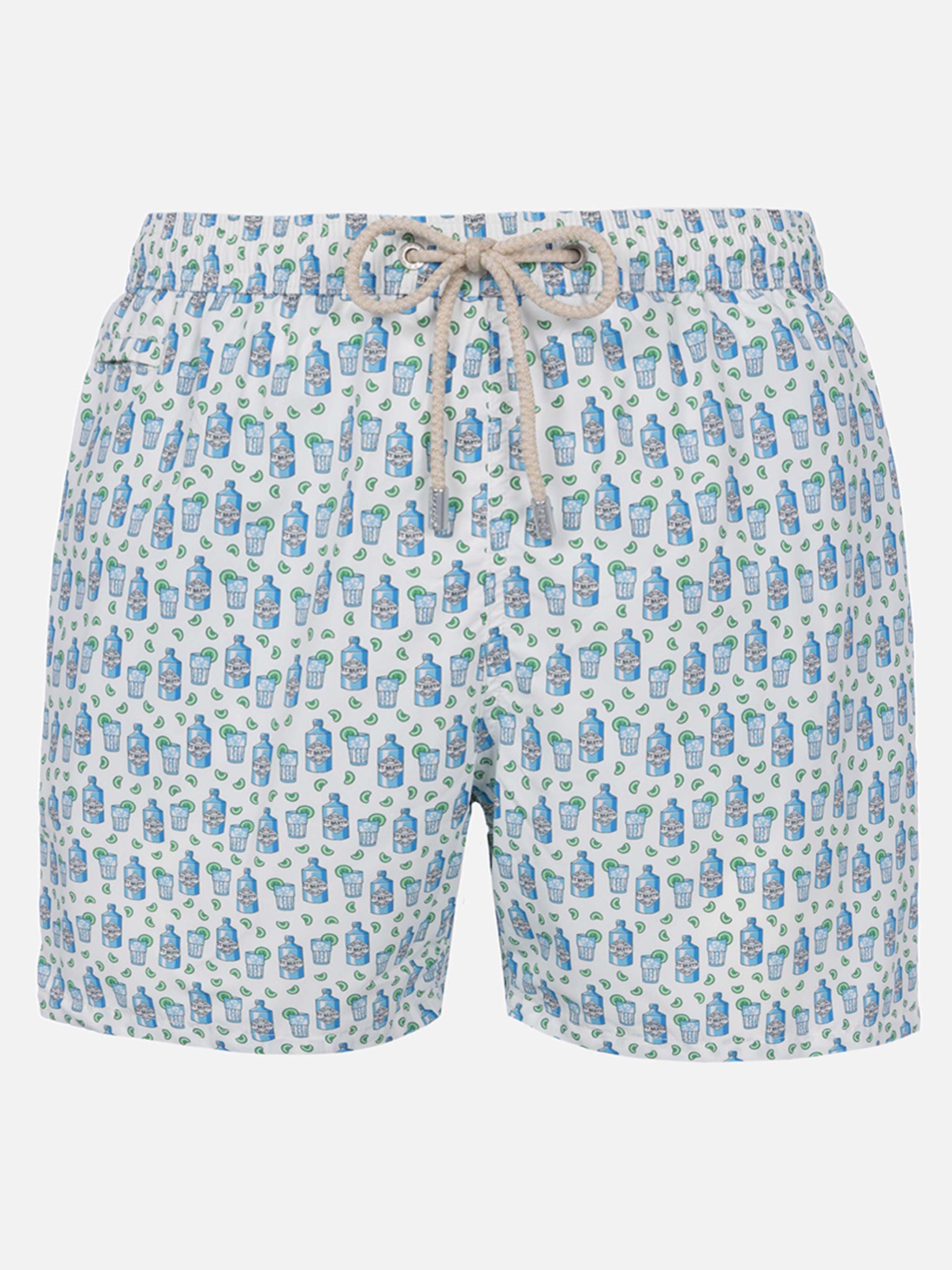 Lightweight fabric swim-shorts with gin tonic cocktail print