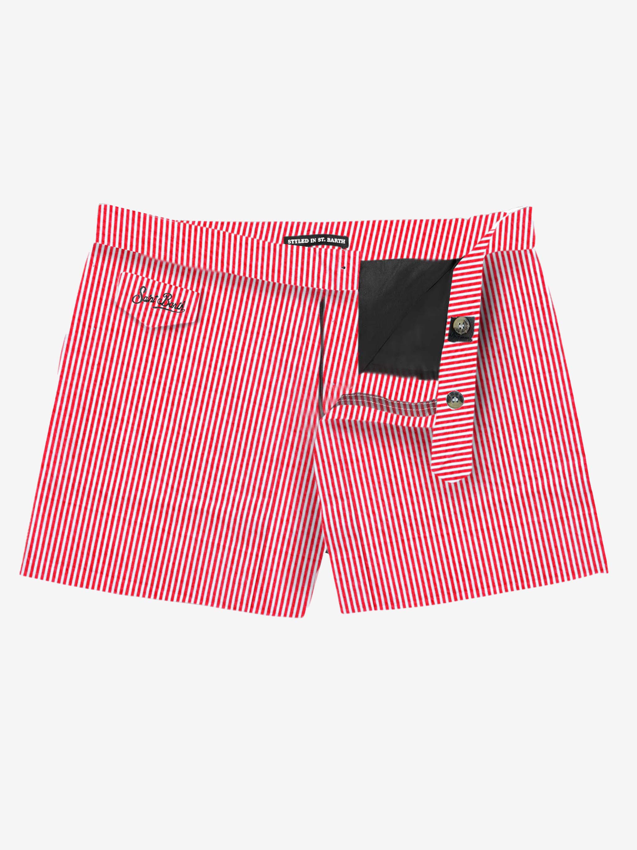 Harrys red striped swim shorts