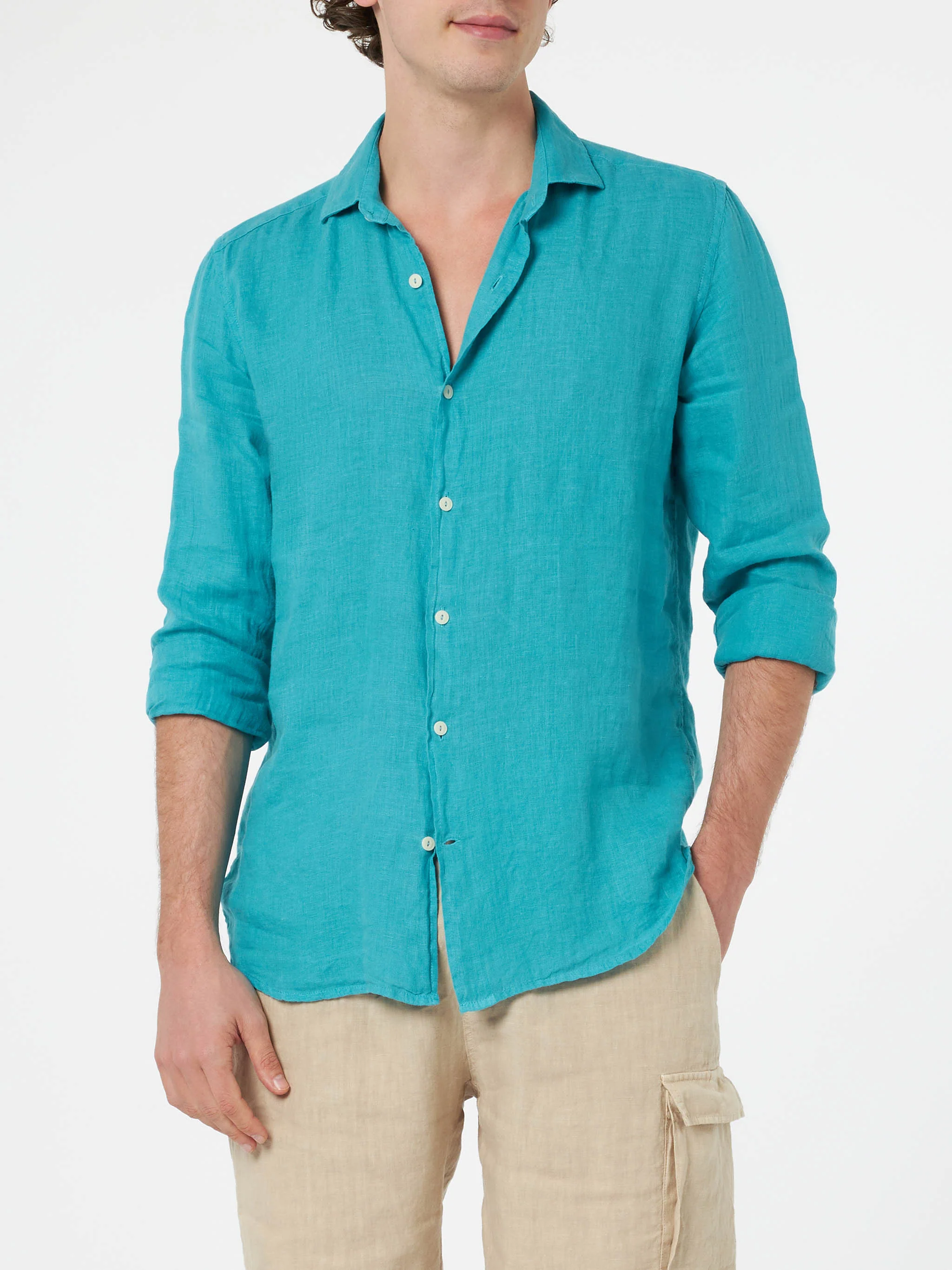 Pamplona linen shirt in teal green