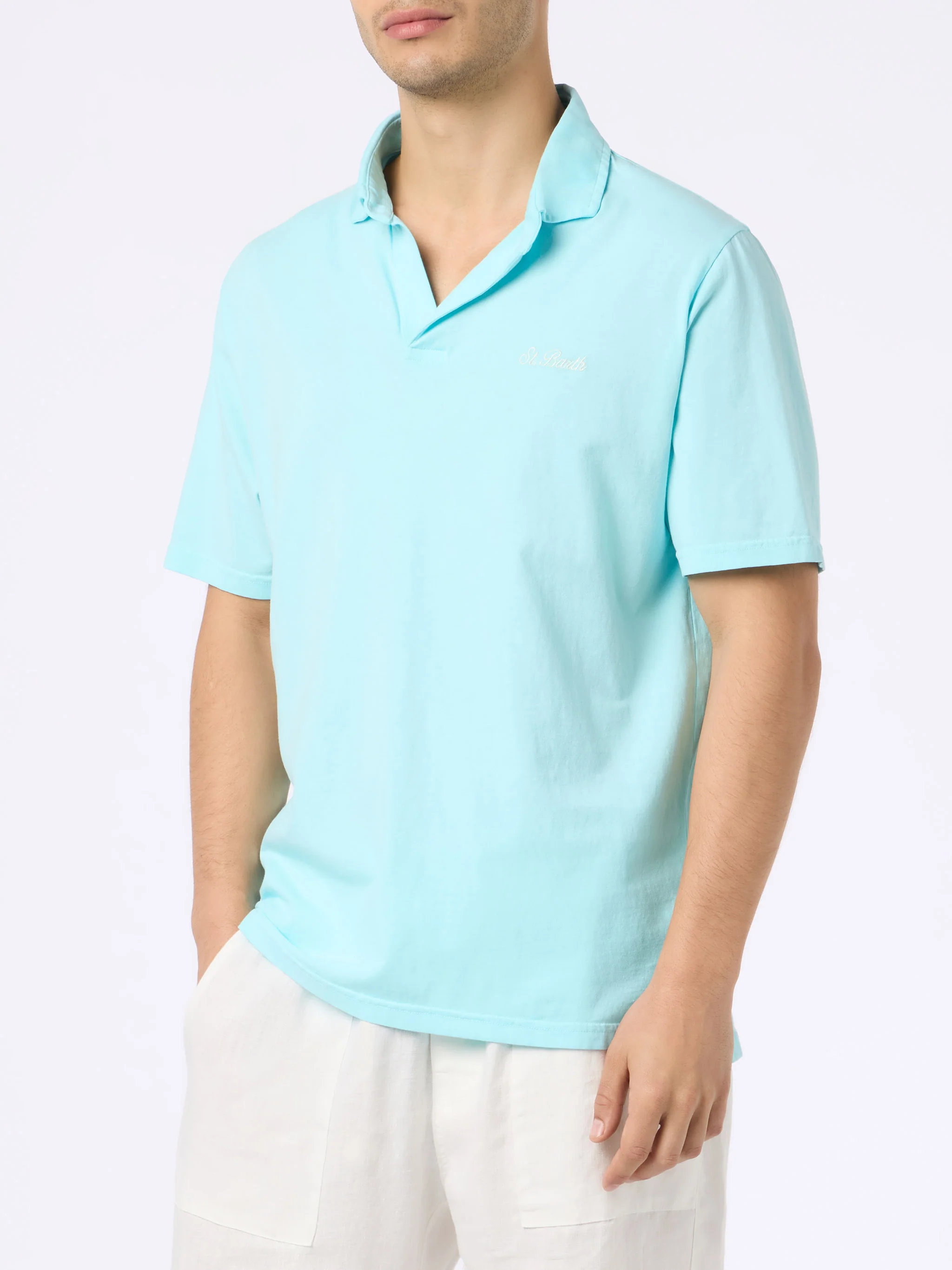 Brighton water green cotton jersey polo shirt