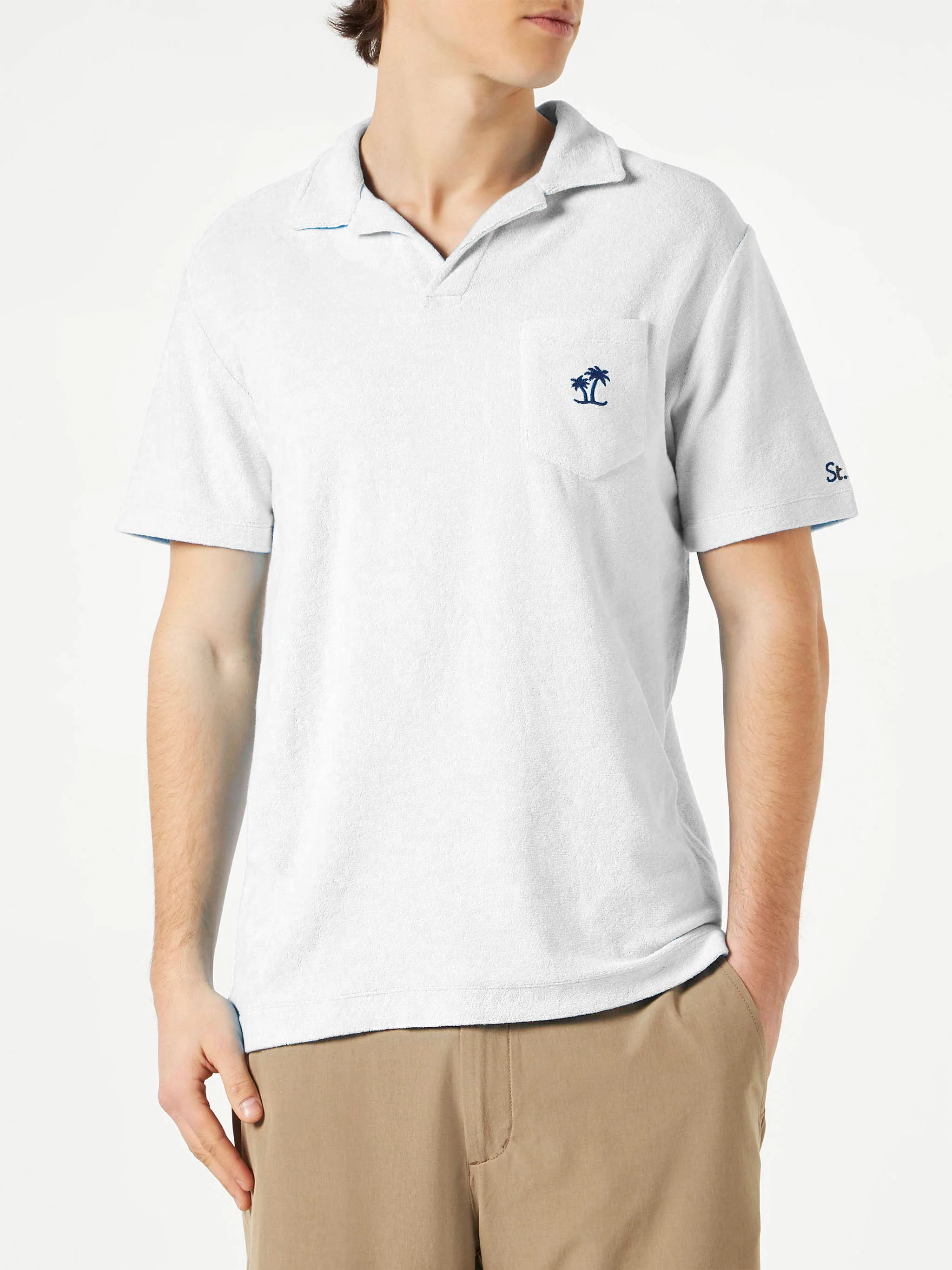 Jeremy white terry polo shirt