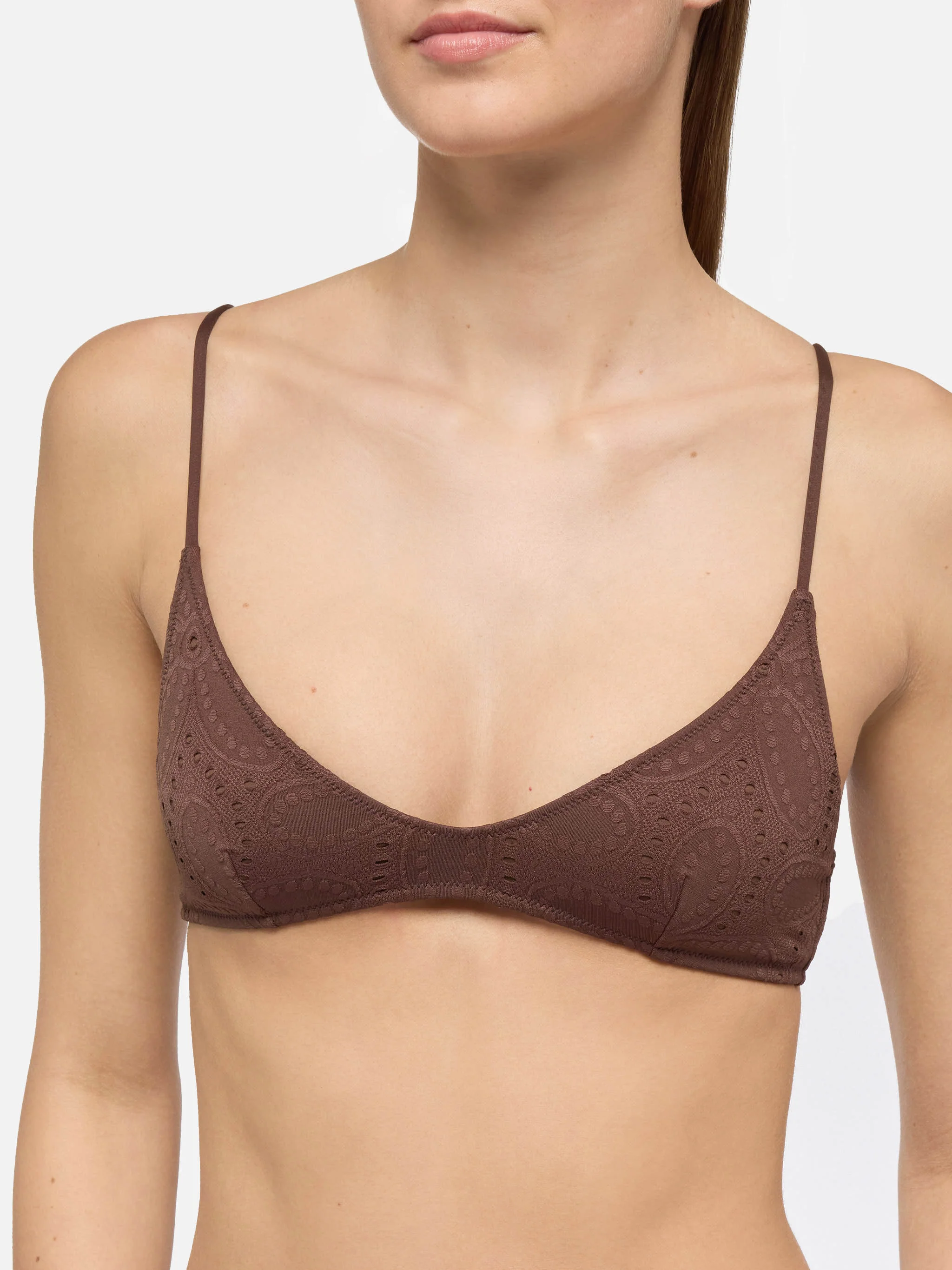 Paloma Marielle deep neck bralette bikini in brown sangallo lace - Image 4