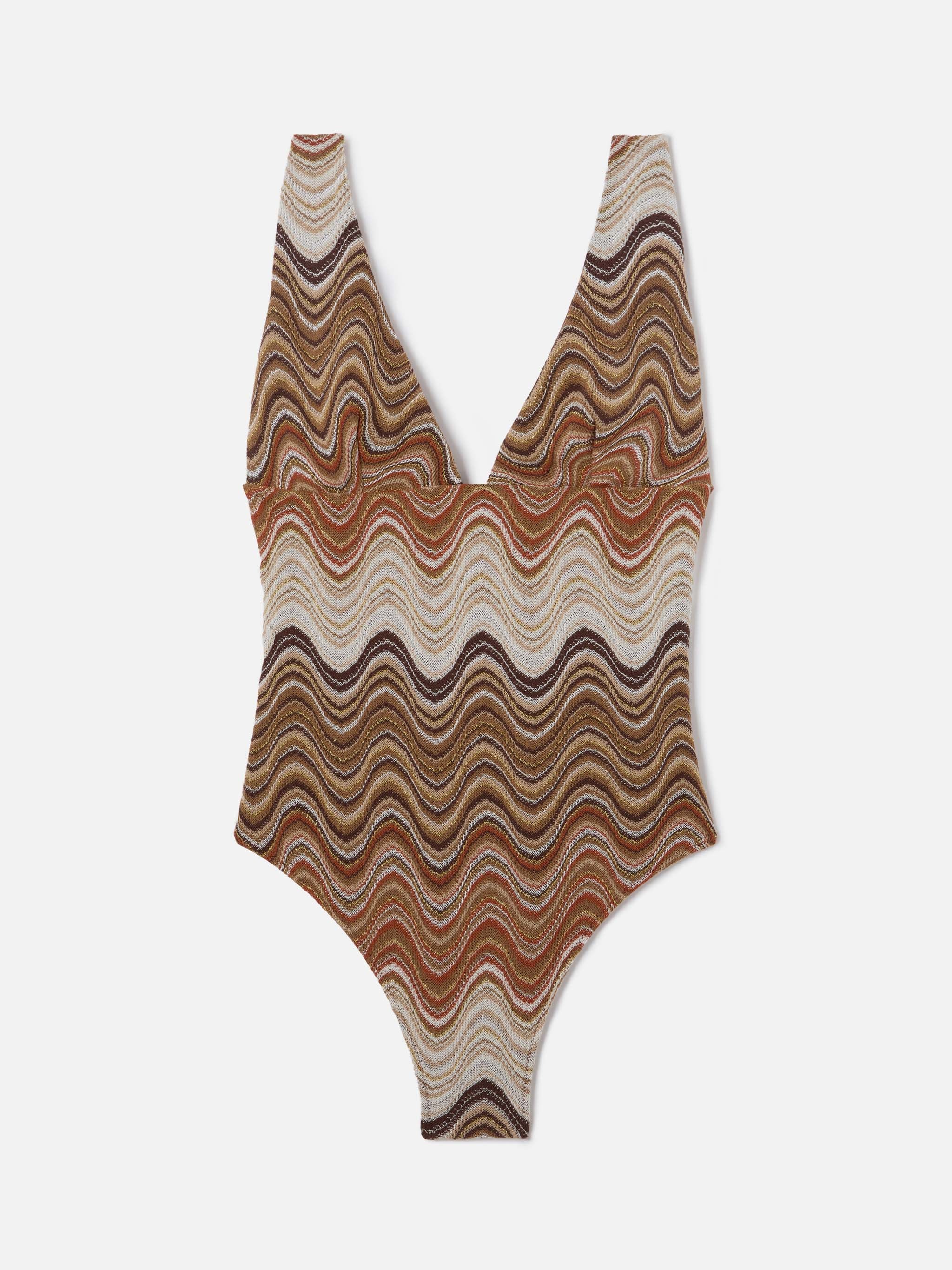 Mavi one-piece swimsuit in brown degradé raschel fabric