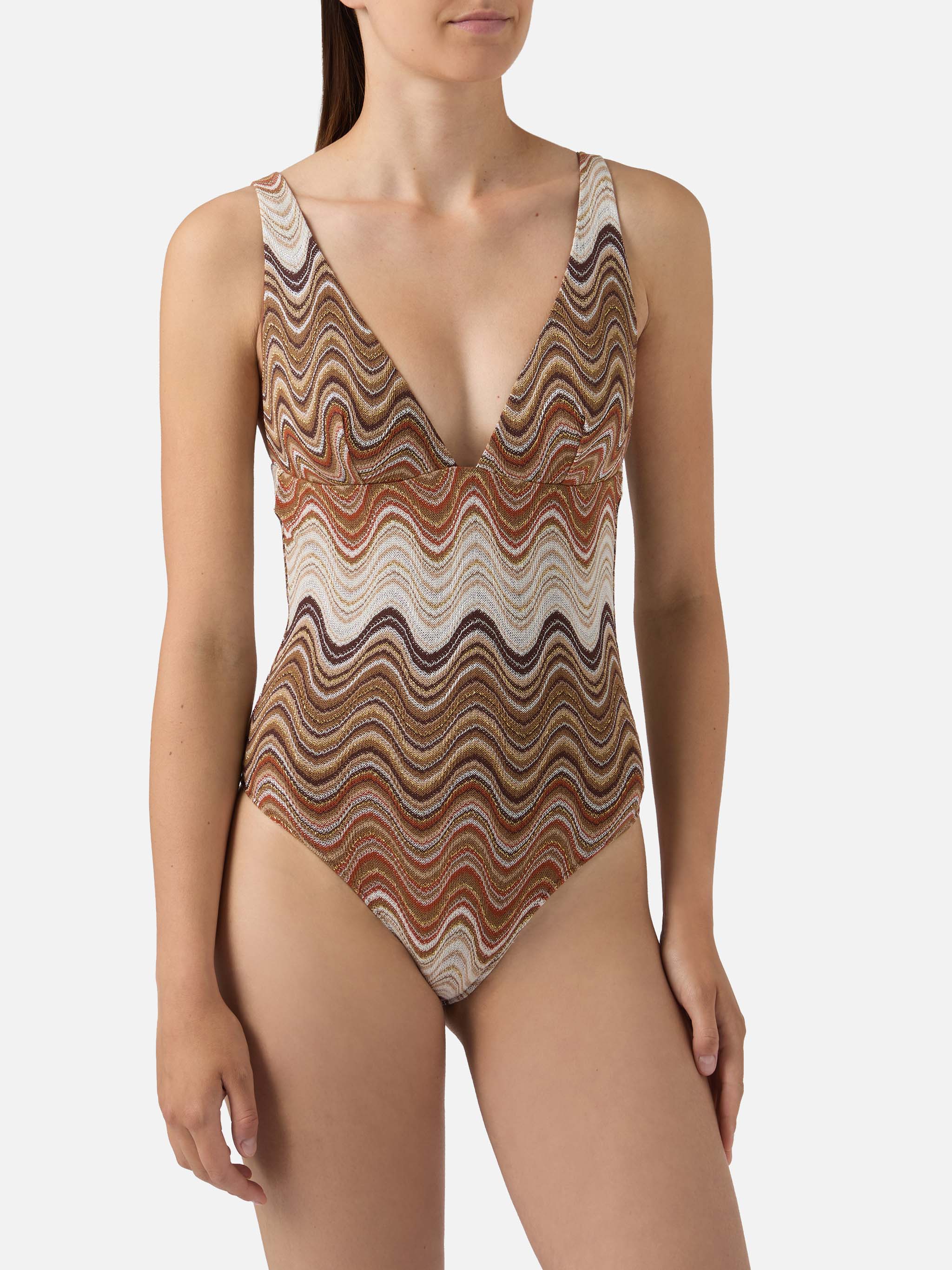 Mavi one-piece swimsuit in brown degradé raschel fabric - Image 2