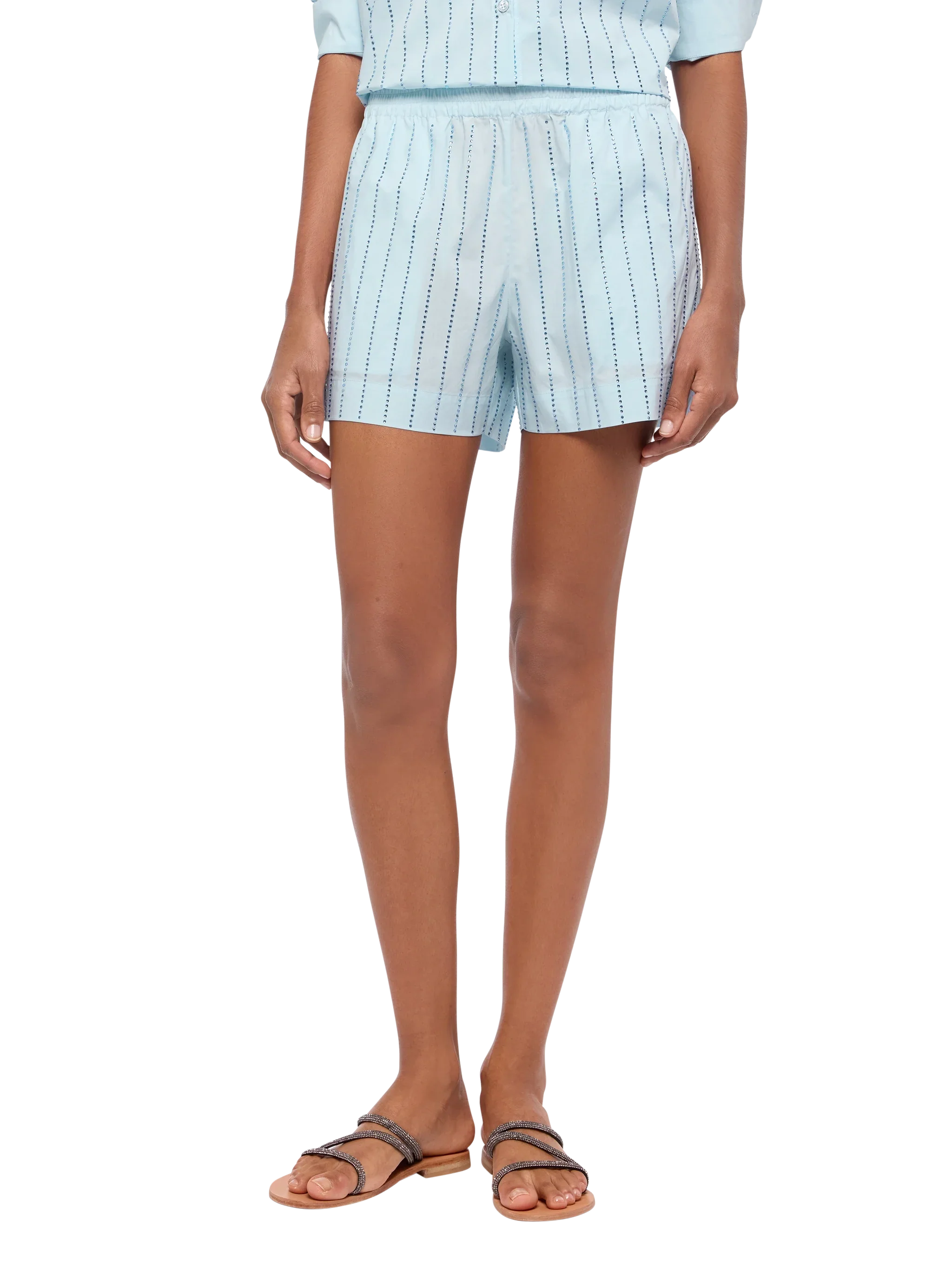 Meave cotton poplin pull up shorts with striped rhinestone embellishment
