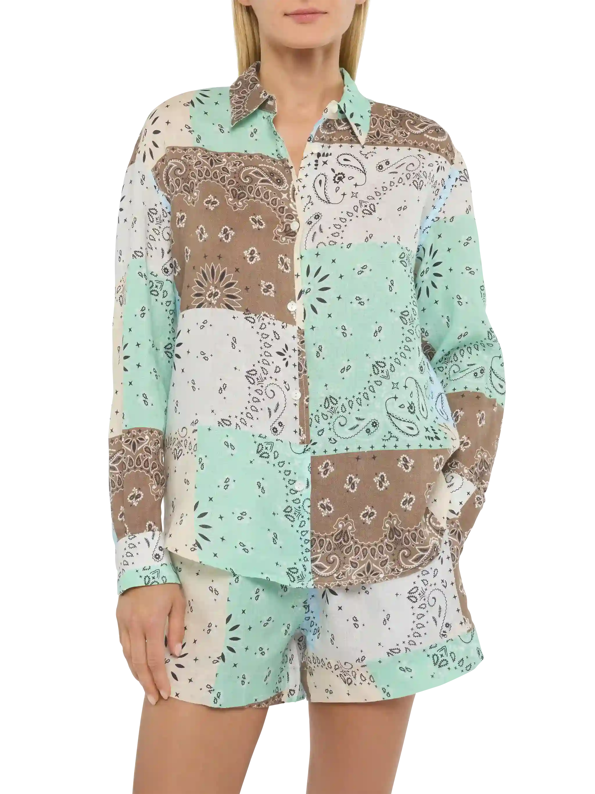 Meredith linen classic shirt with bandana patch print