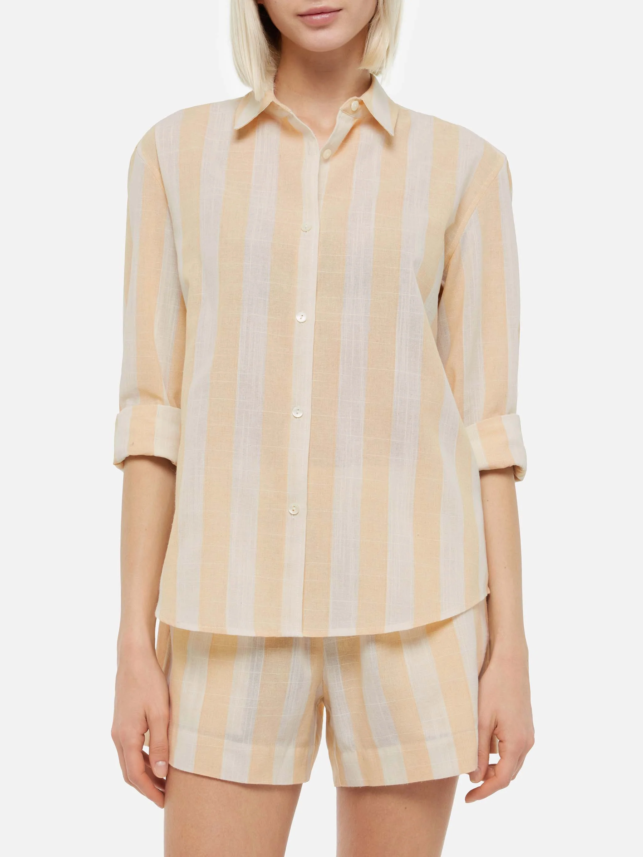 Meredith classic shirt with beige striped print
