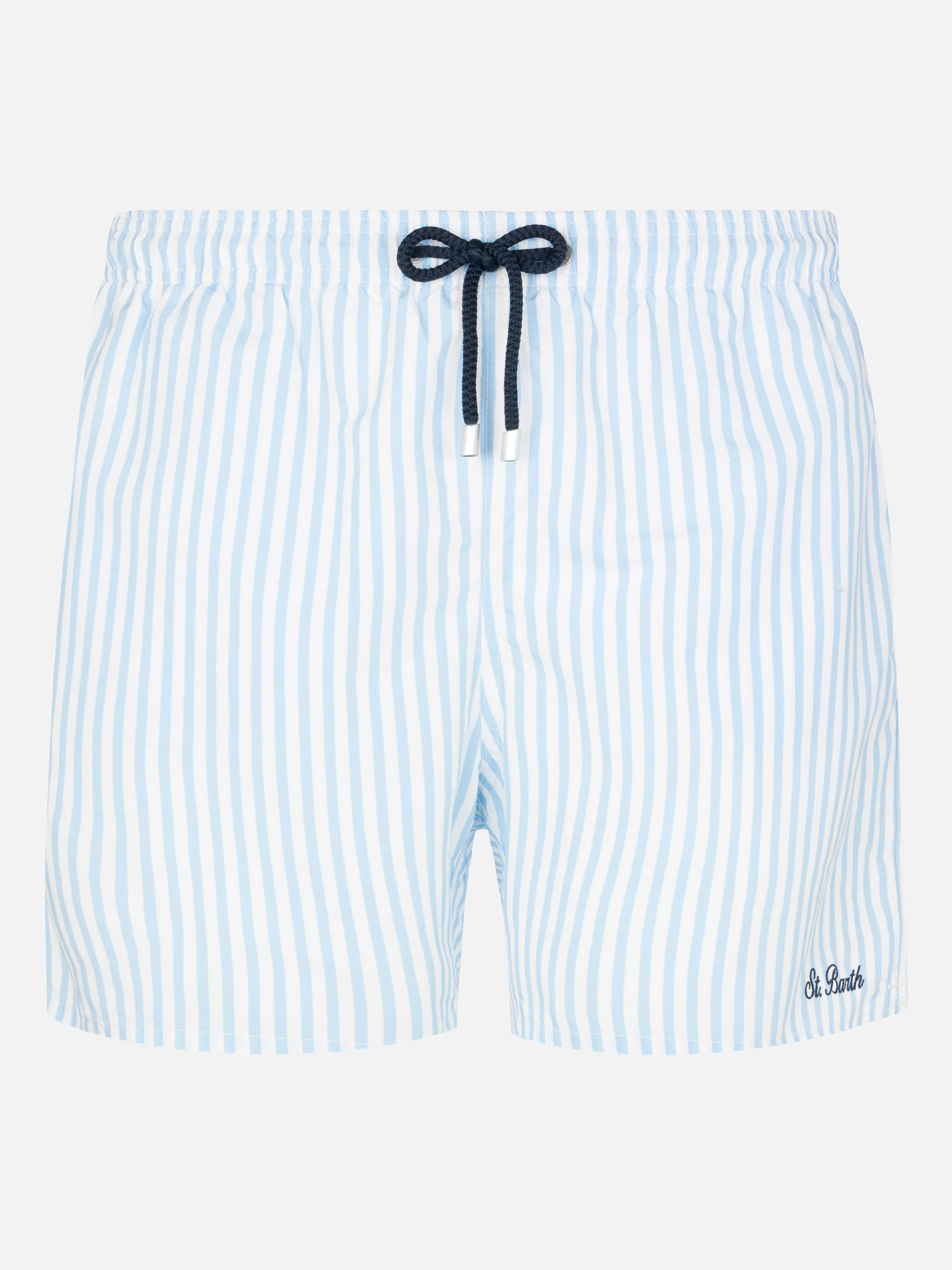 Mid-length striped Gustavia swim-shorts with St. Barth embroidery