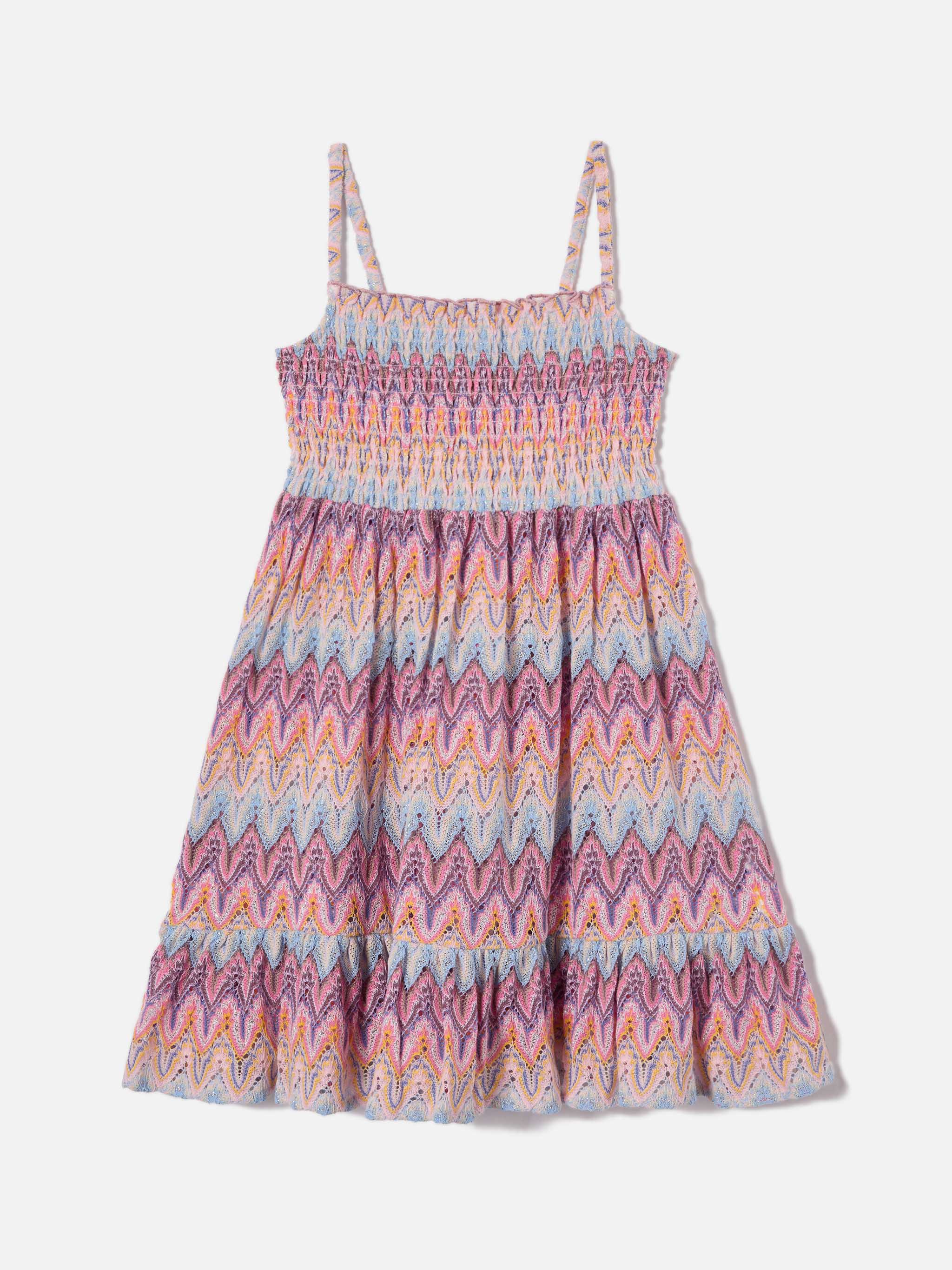 Miki raschel knit sundress with pastel flame pattern