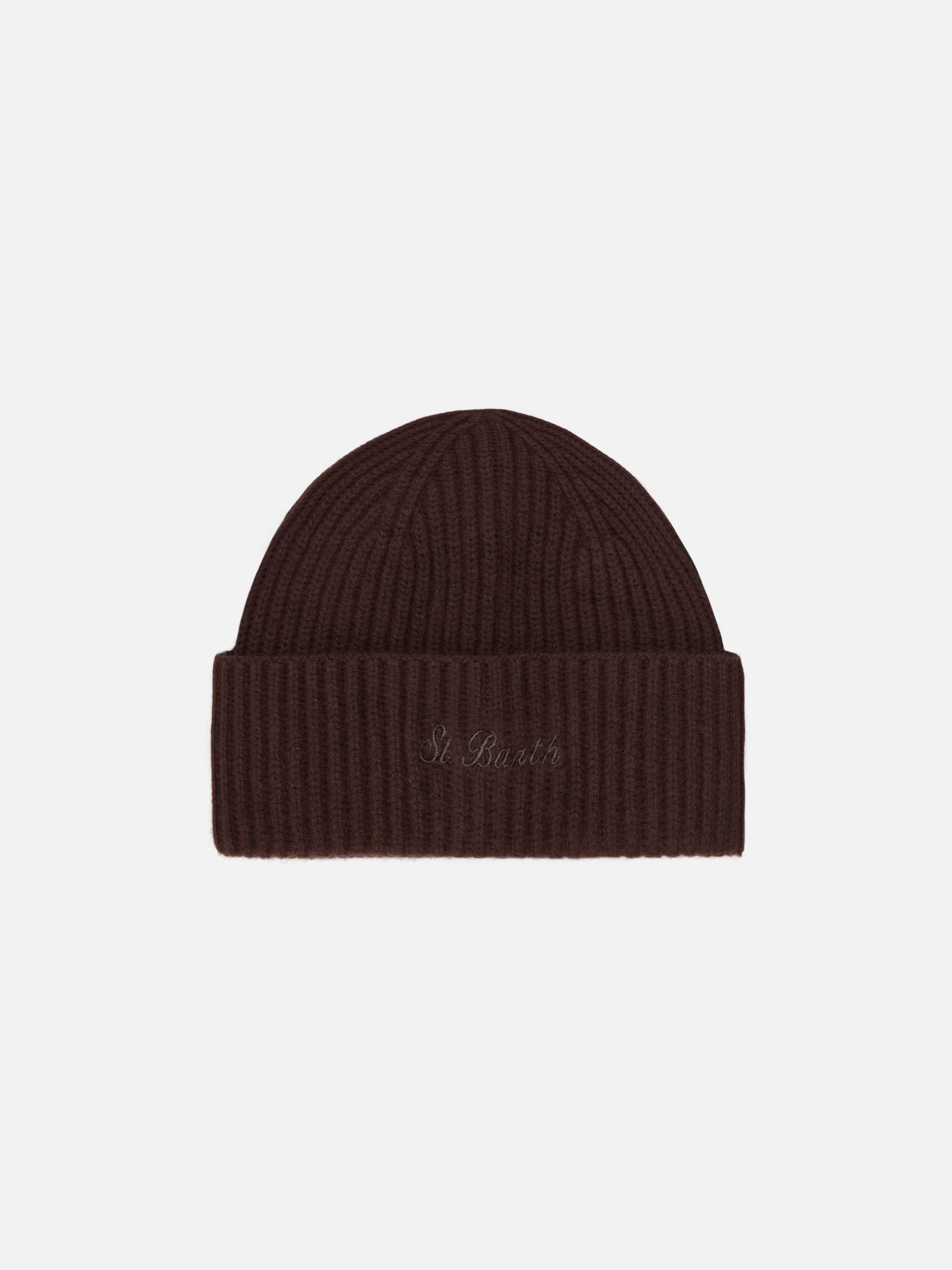 Moss Beanie in brown 100% WOOL with St. Barth embroidery