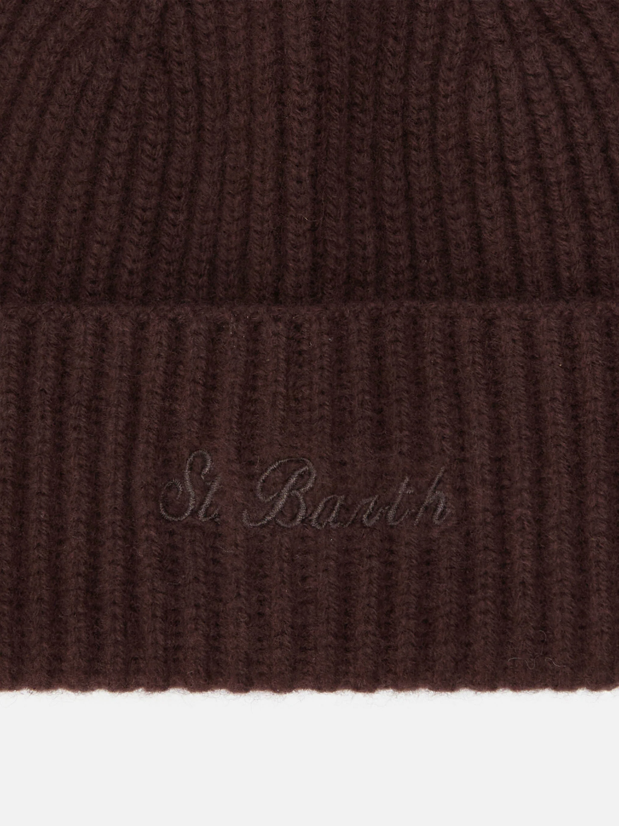 Moss Beanie in brown 100% WOOL with St. Barth embroidery - Image 2