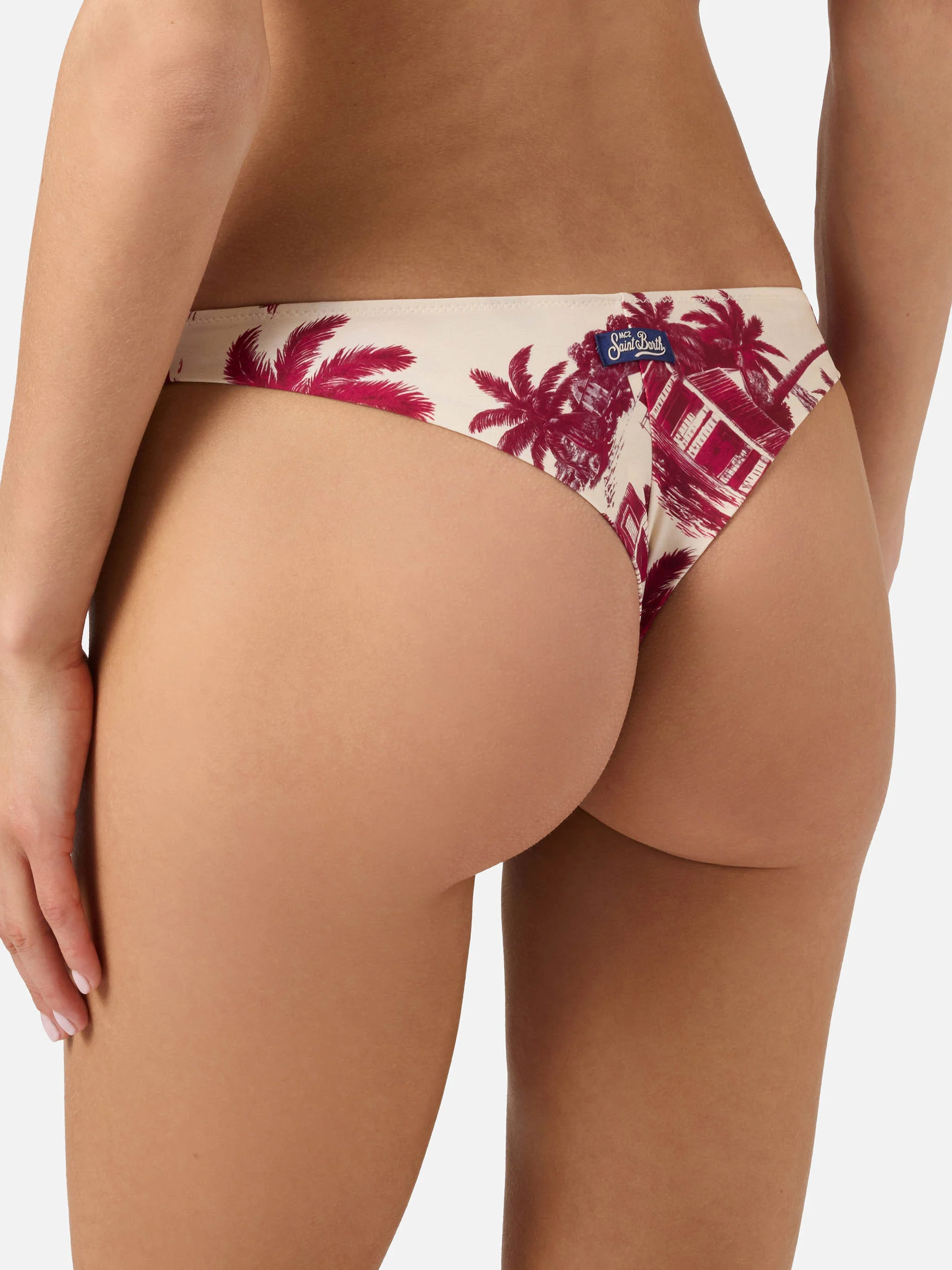 Naomi brazilian bikini bottoms with burgundy toile de jouy print - Image 2