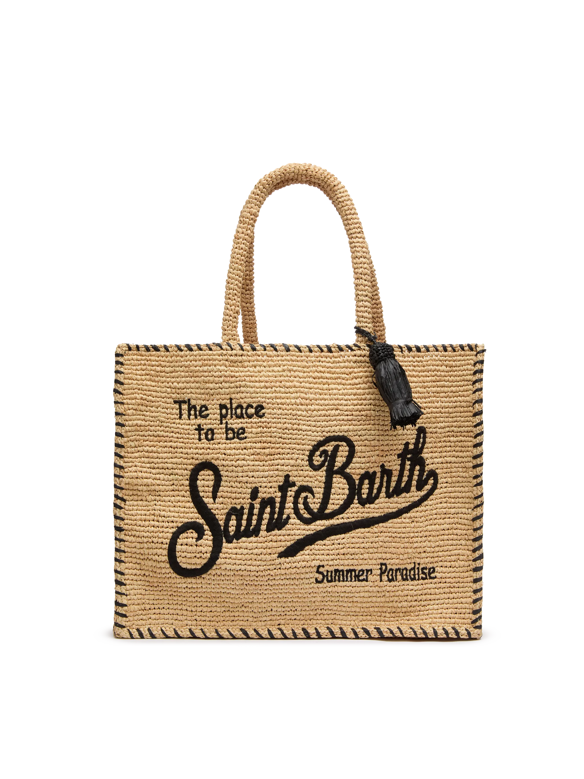 Natural beige Vanity Raffia shoulder bag with black trim