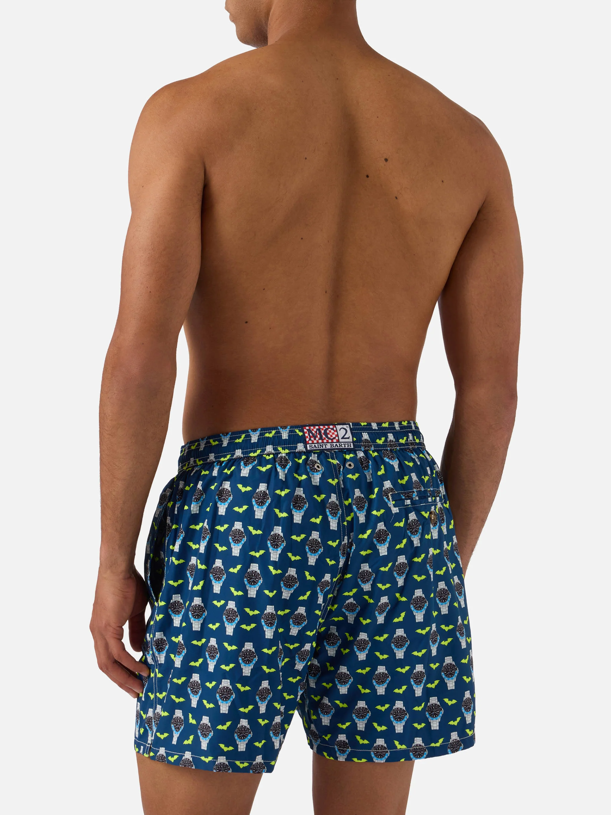 Navy blue Lighting Micro swim shorts with watch bat o'clock print - Image 5