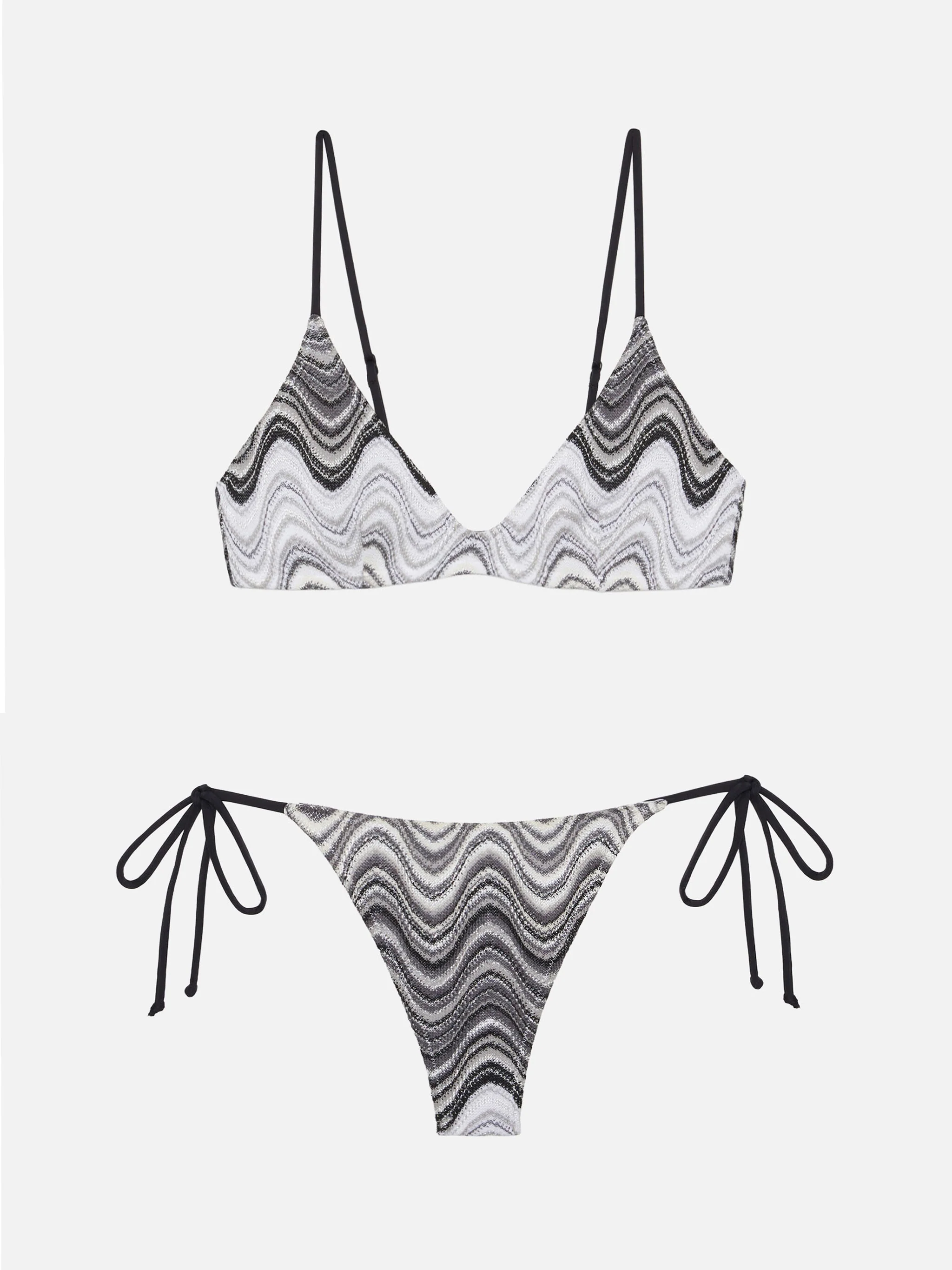 Paloma Norah deep neck bralette bikini in Rachel knit with wave pattern in brown