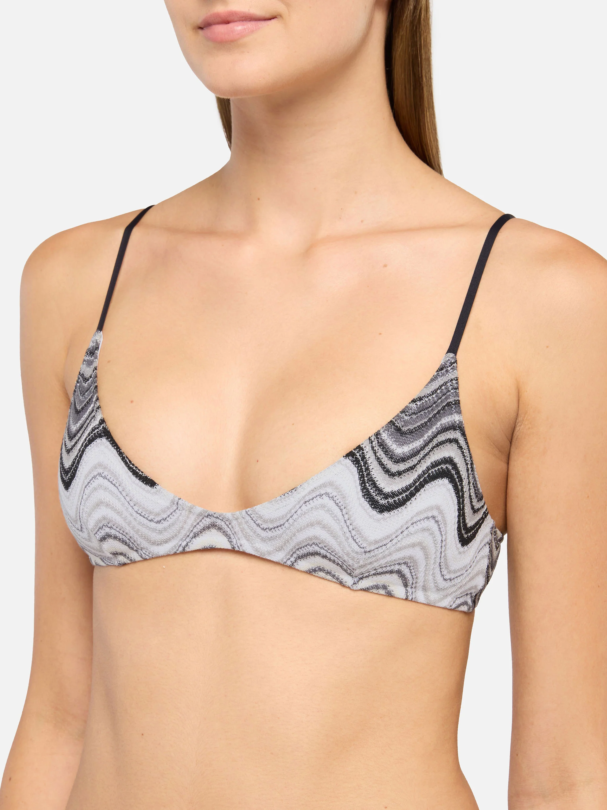 Paloma Norah deep neck bralette bikini in Rachel knit with wave pattern in brown - Image 3