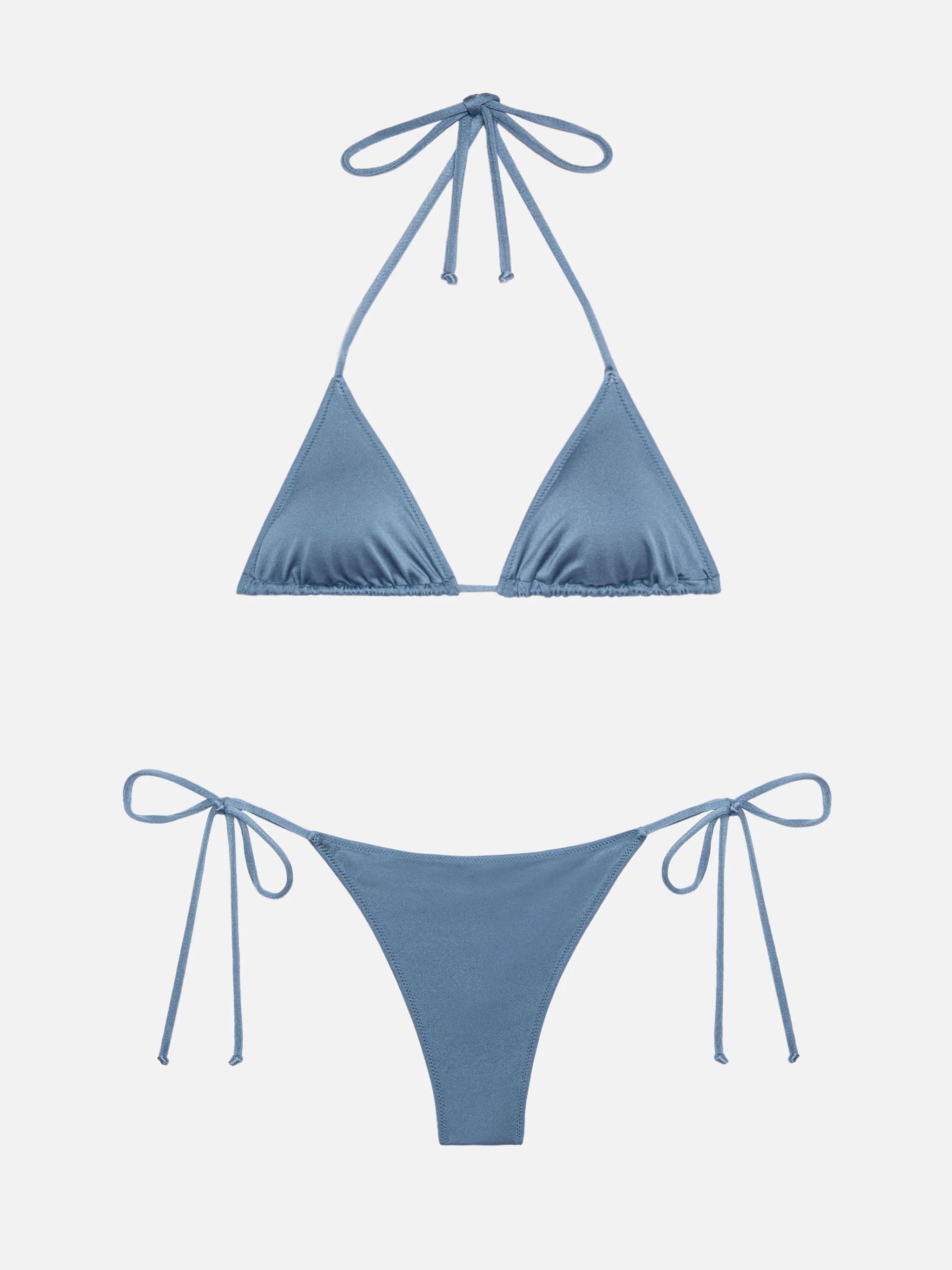 Leah Norah triangle bikini in shimmer sky blue