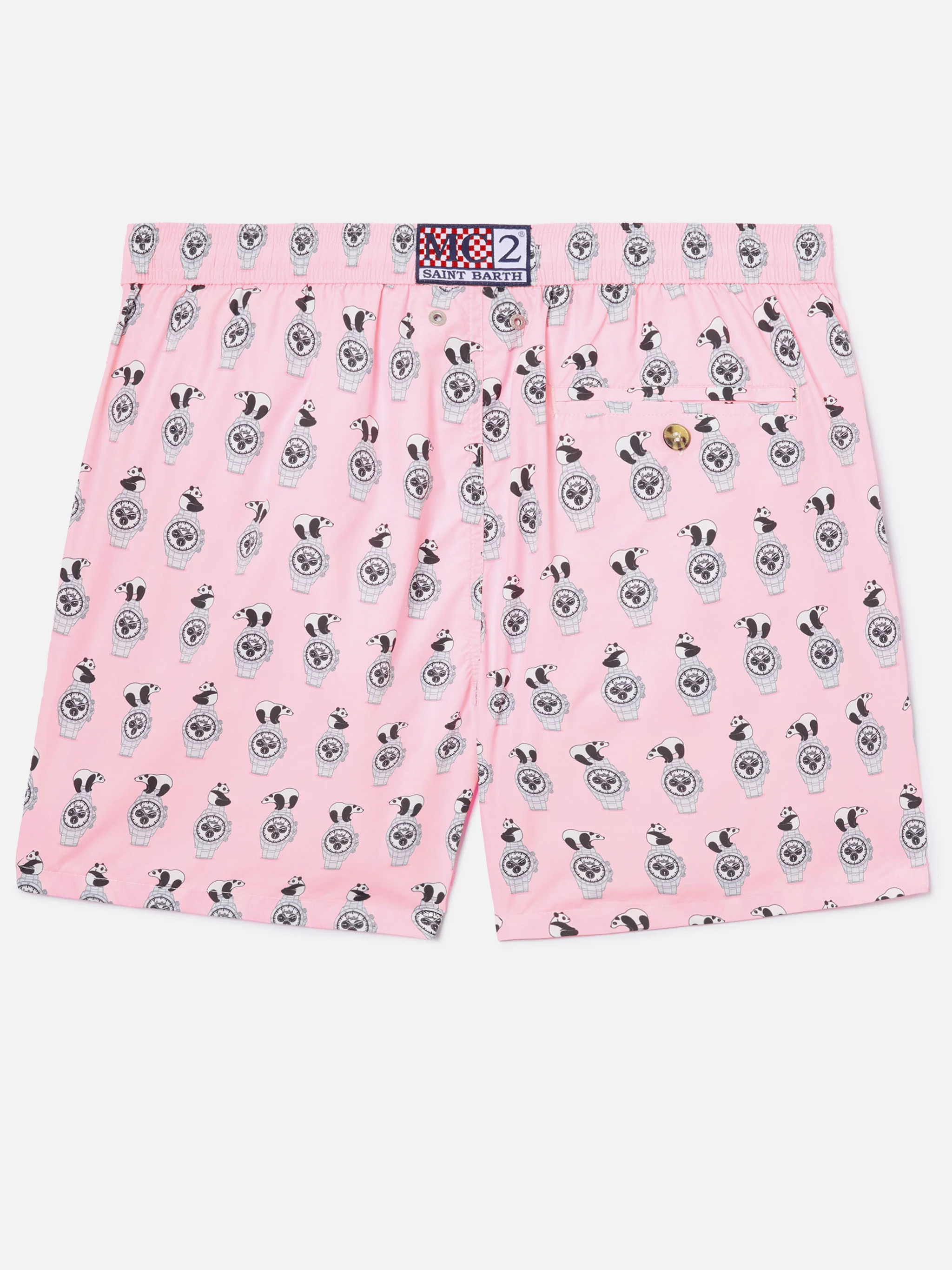 Pink Lighting Micro swim shorts with panda and watches all-over print - Image 2