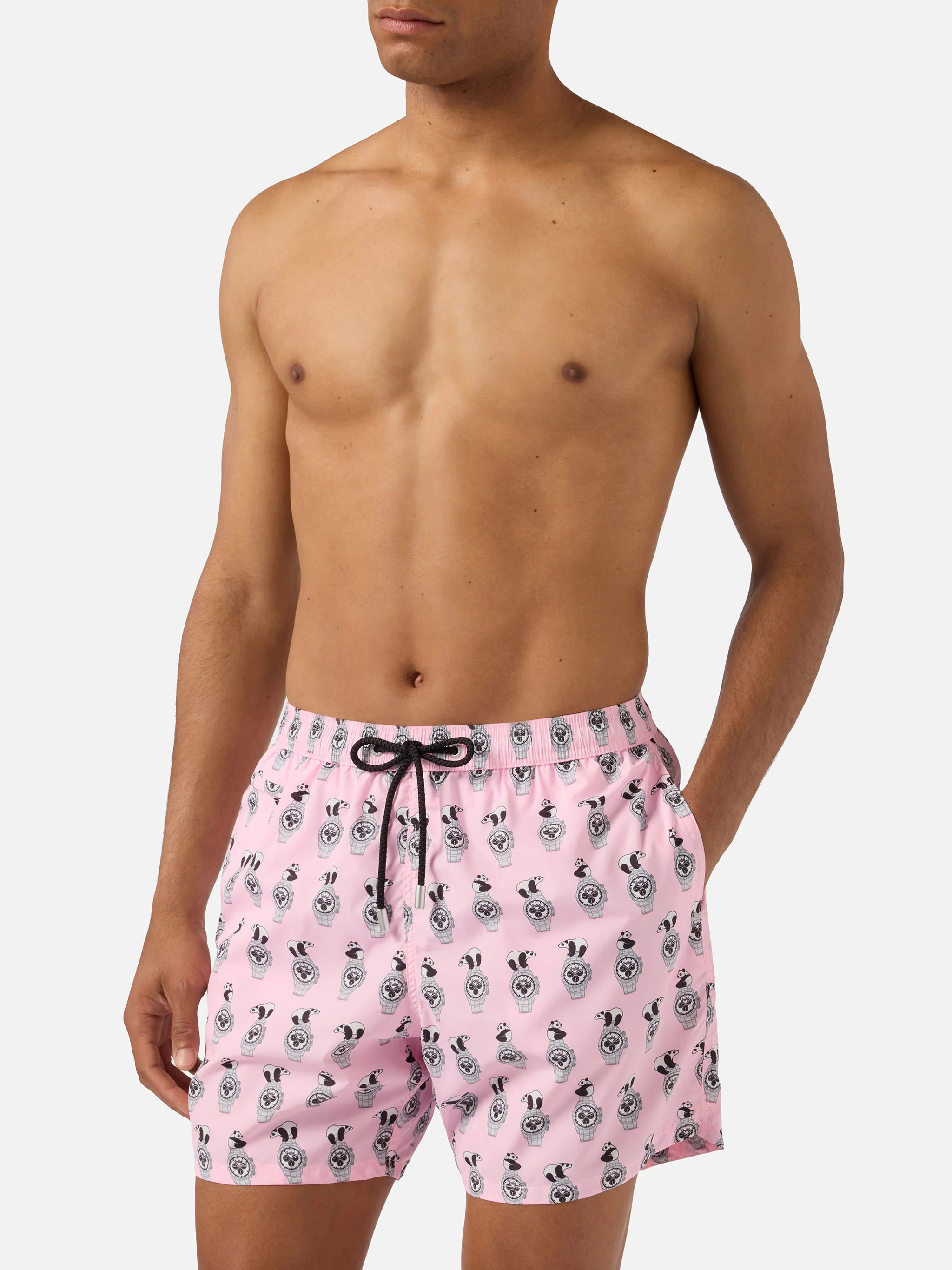 Pink Lighting Micro swim shorts with panda and watches all-over print - Image 3