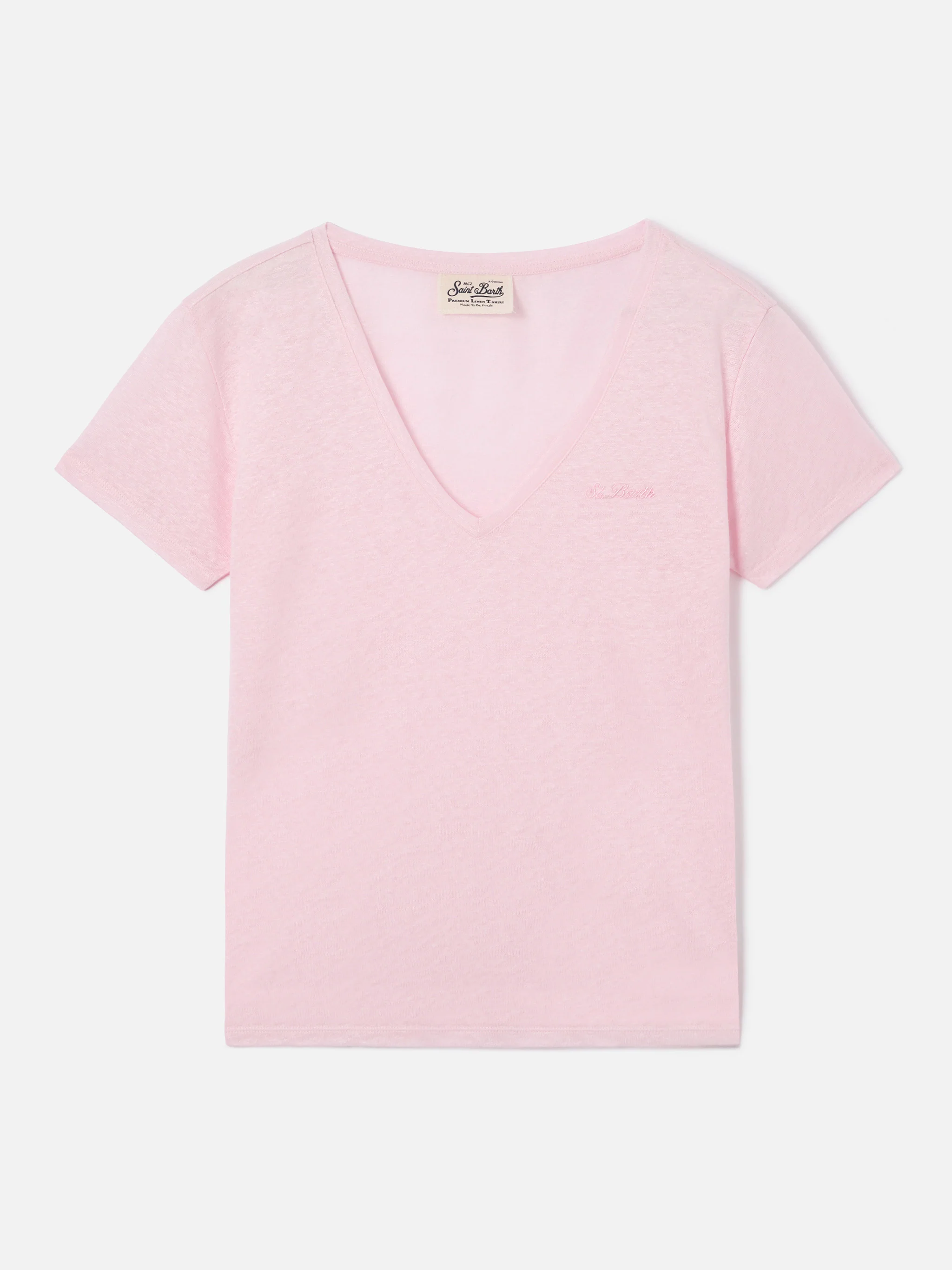 Pink linen Eloise T-shirt with embroidered logo - Image 4