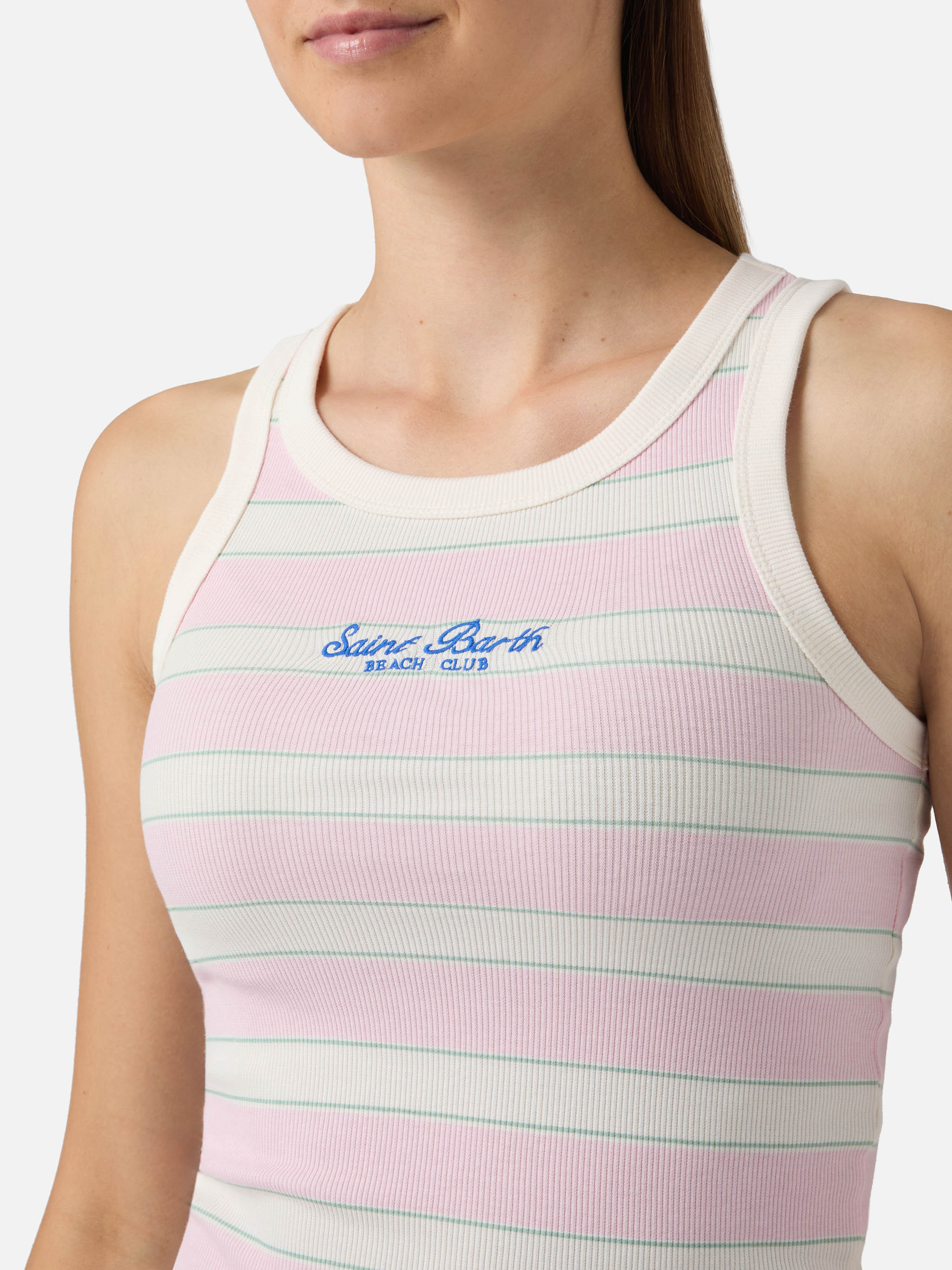 Pink striped Ada tank top with beach club embroidery - Image 2