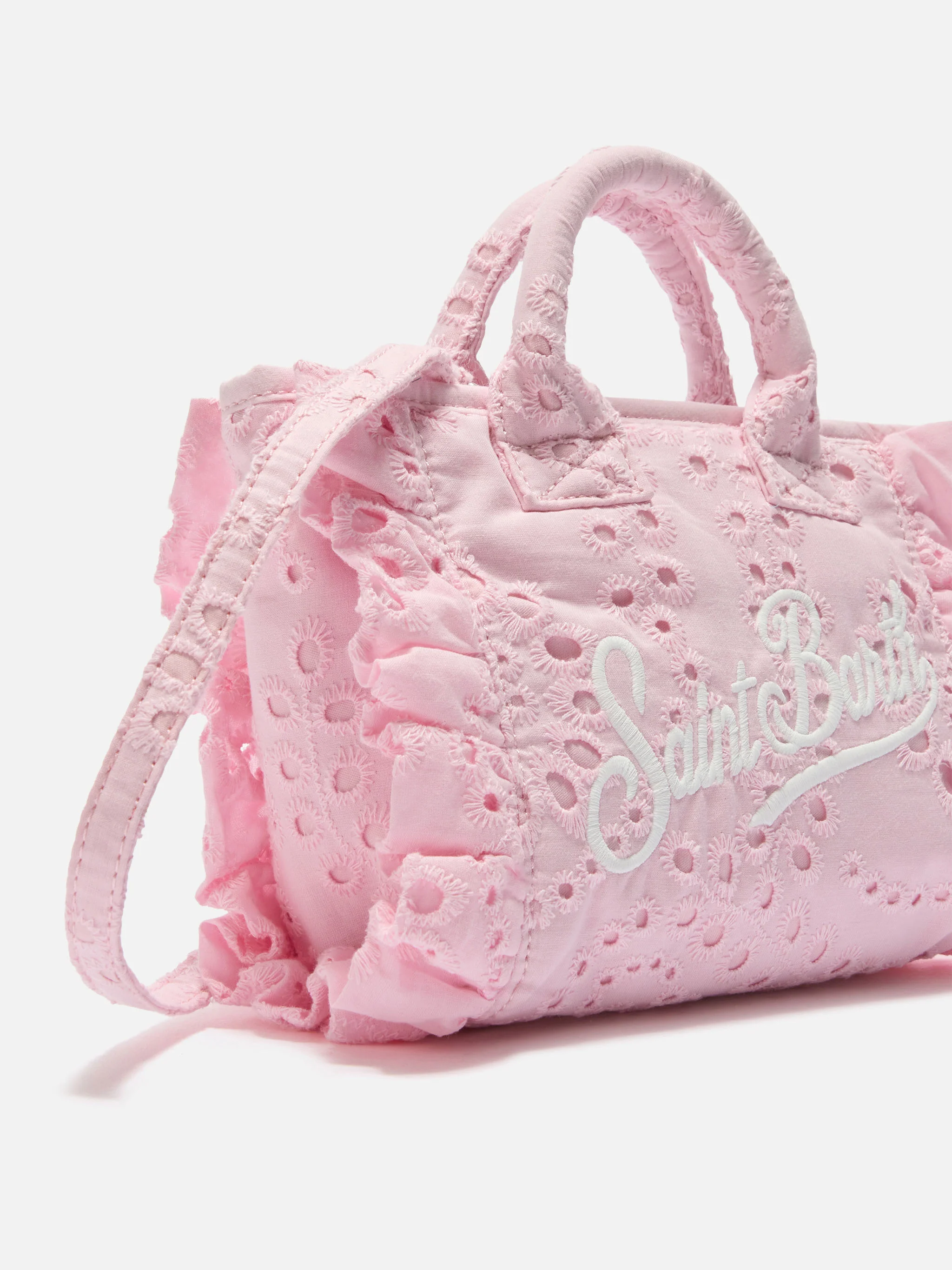 Pink Vanity mini volant bag in broderie anglaise cotton - Image 3