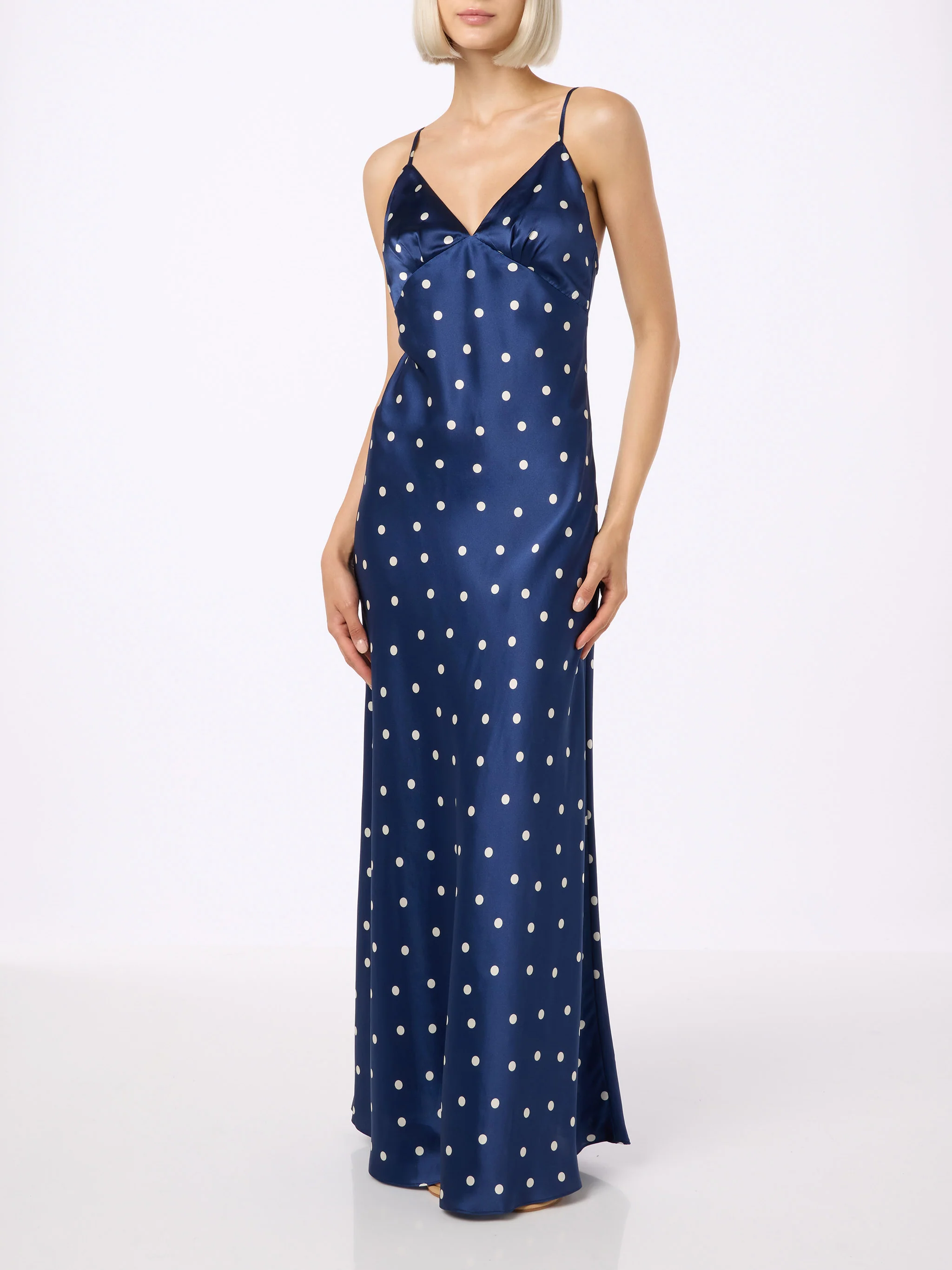 Ravel pure silk slim dress with polka dots print