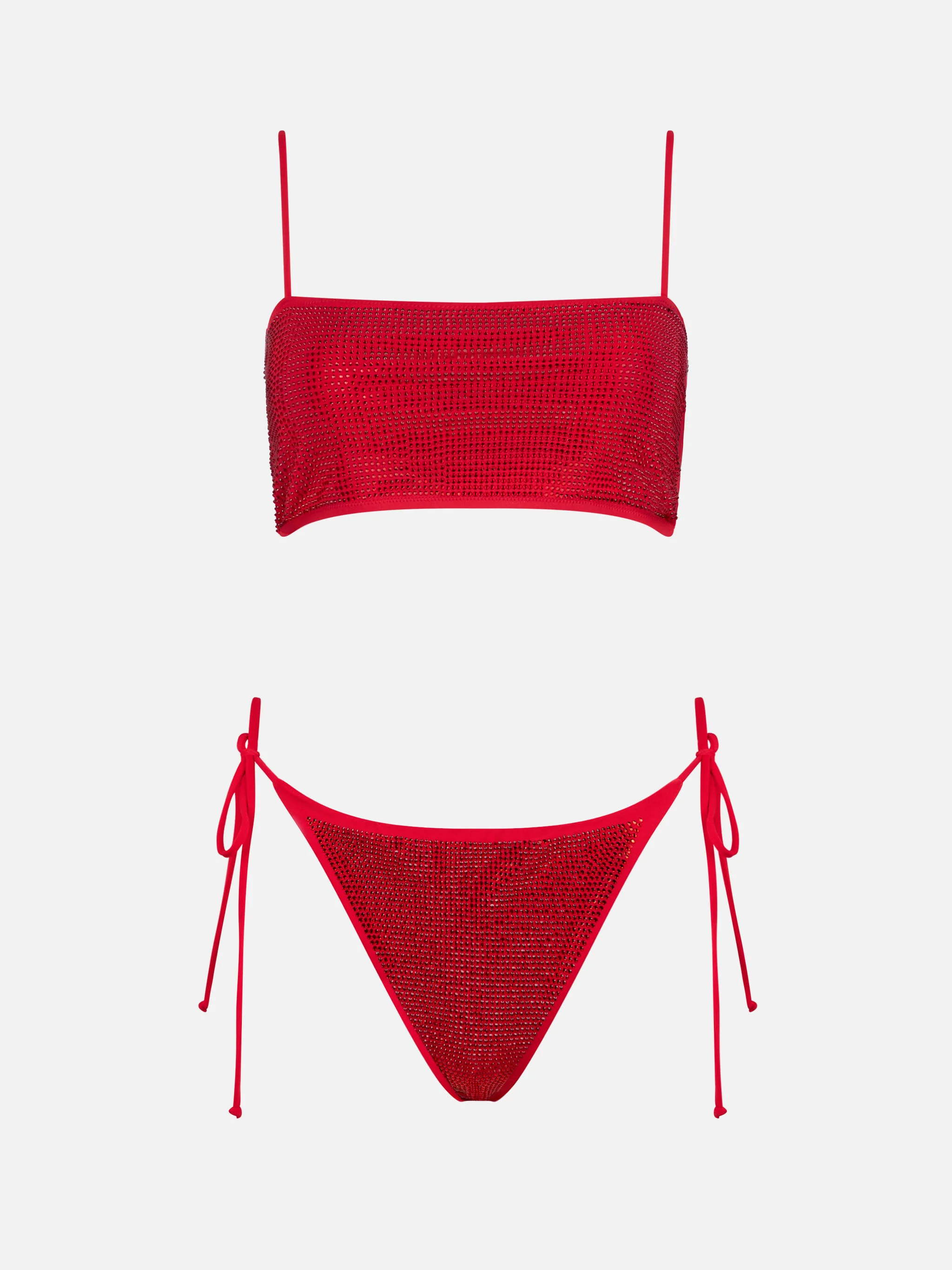 Red bandeau bikini Athena Virgo with rhinestones