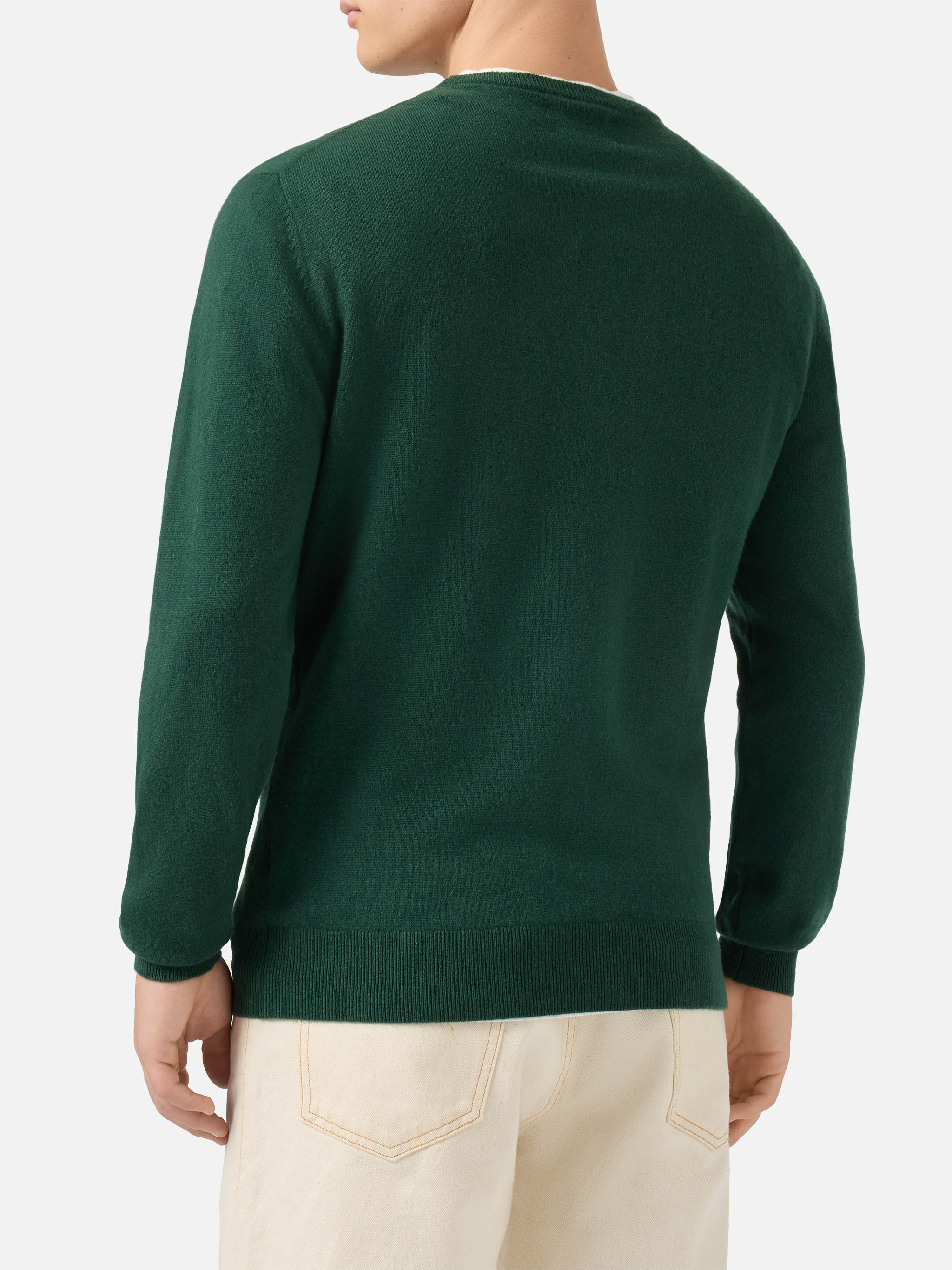 Regent crewneck sweater in 100% dark green CASHMERE - Image 2