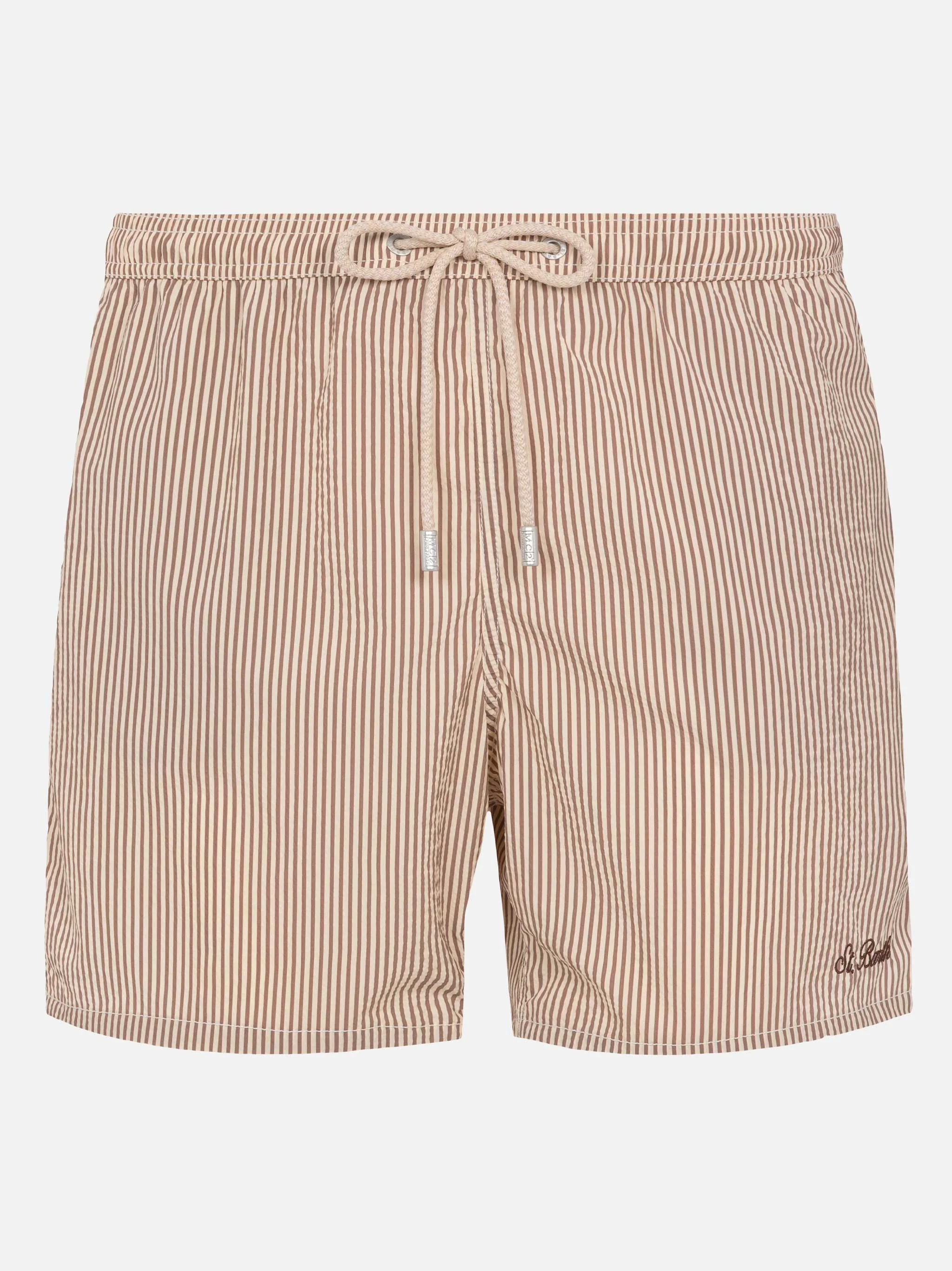 Seersucker beige striped classic light swim shorts Patmos