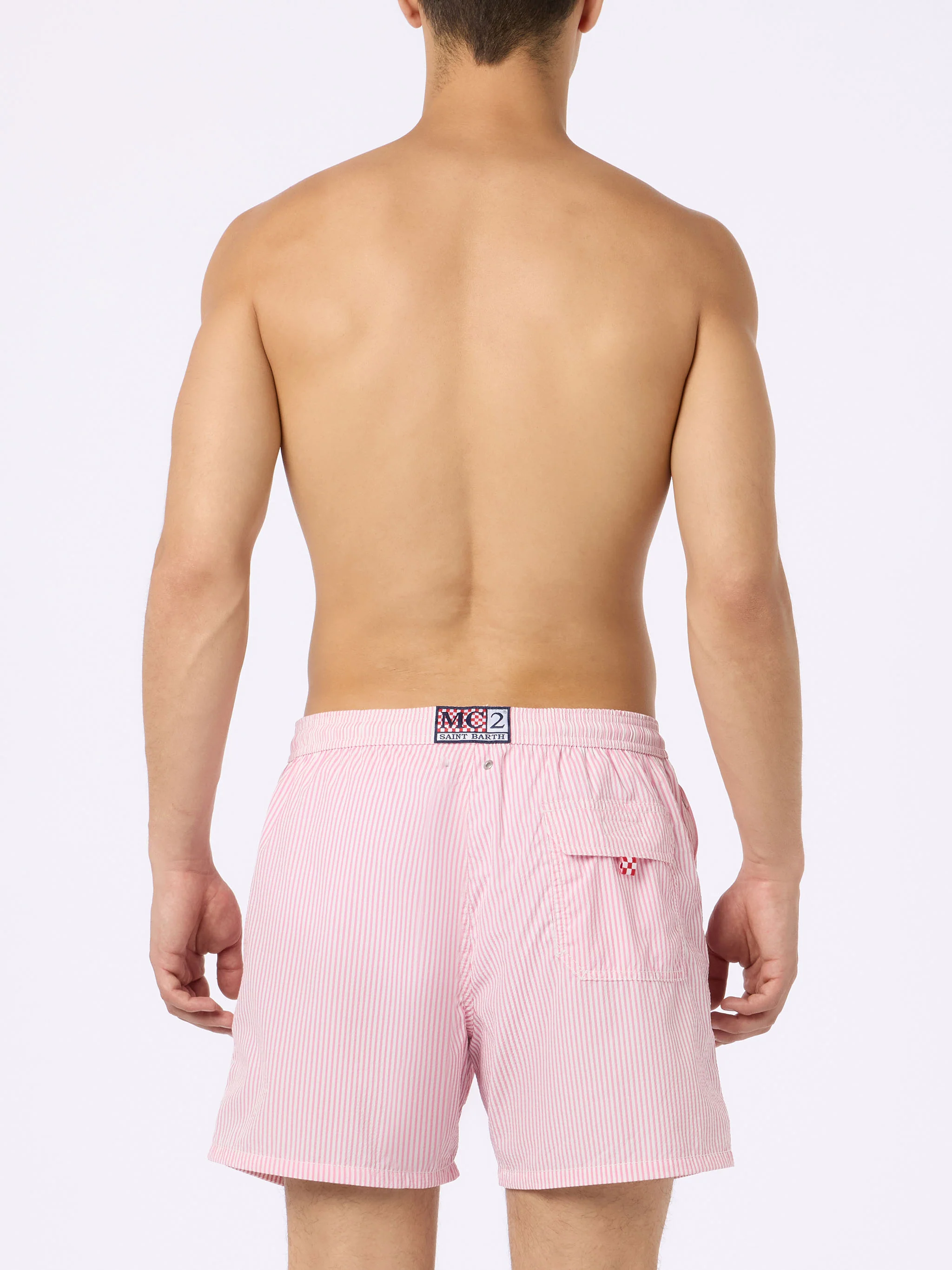 Seersucker pink striped classic light swim shorts Patmos - Image 4
