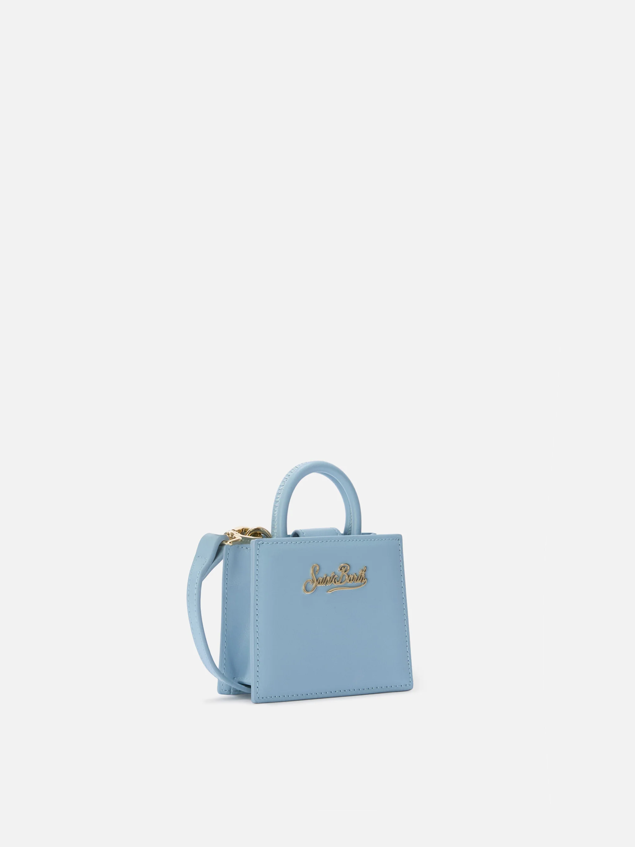 Structured Shop micro bag in light blue smooth leather with metal tag - Image 3