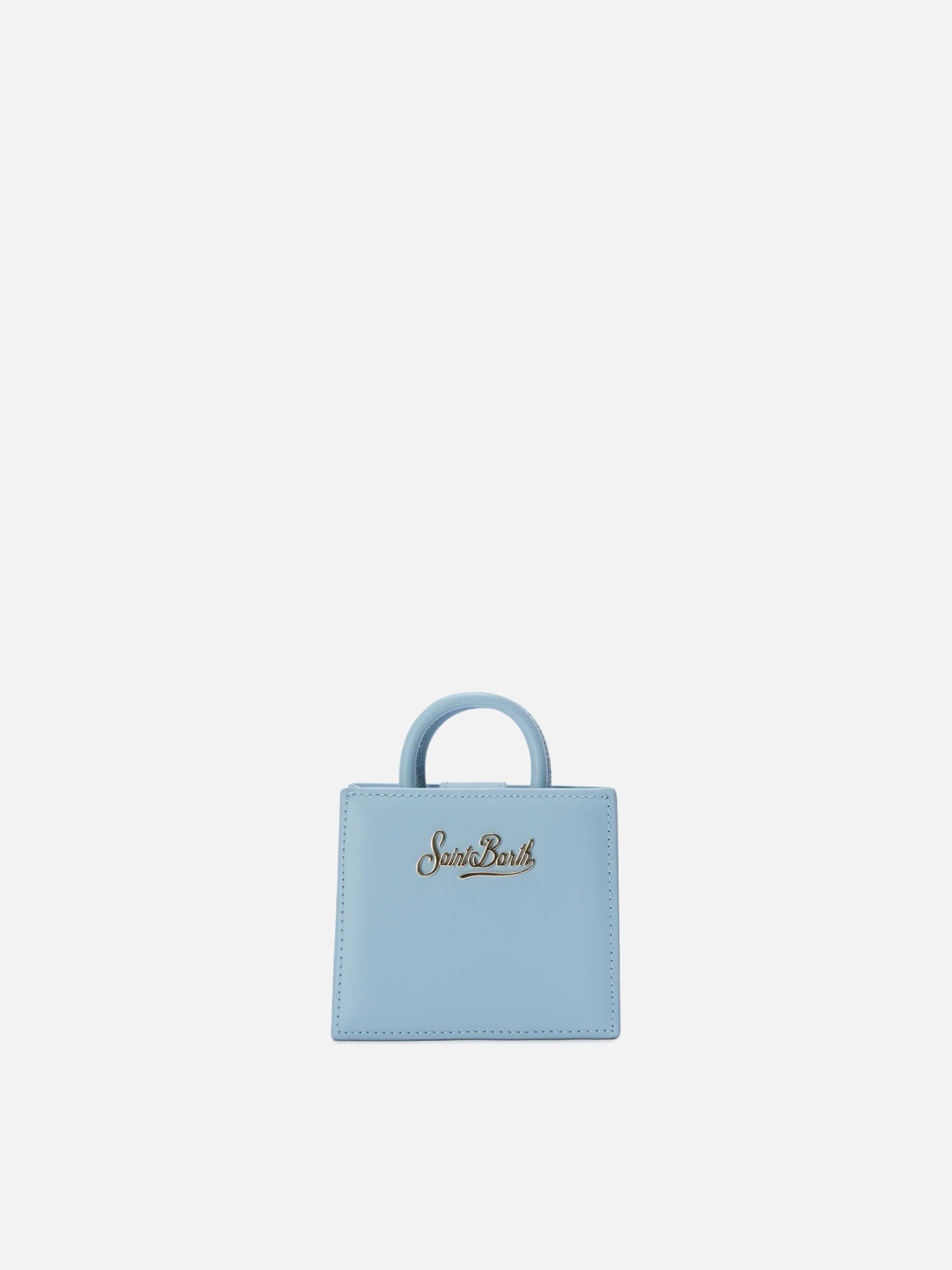 Structured Shop micro bag in light blue smooth leather with metal tag - Image 5