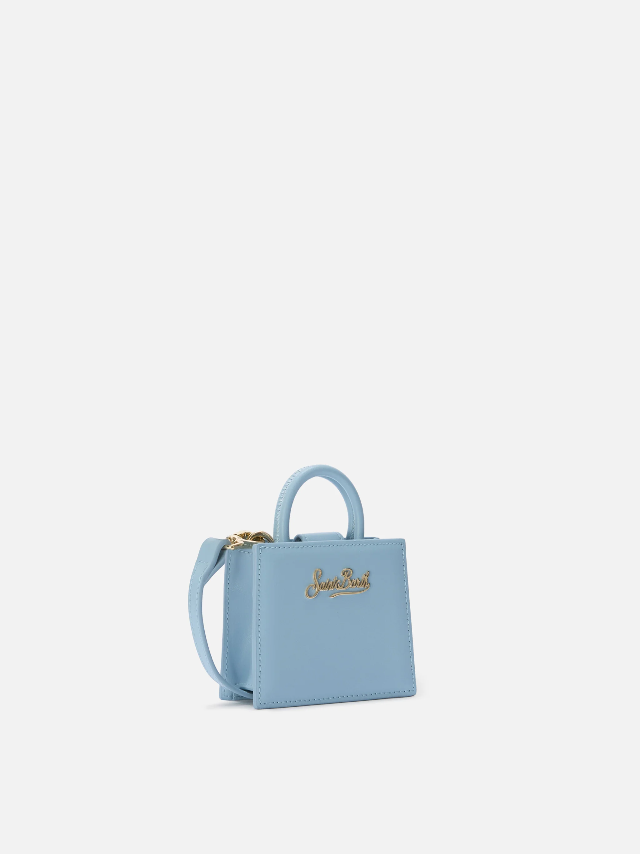 Structured Shop micro bag in light blue smooth leather with metal tag - Image 6